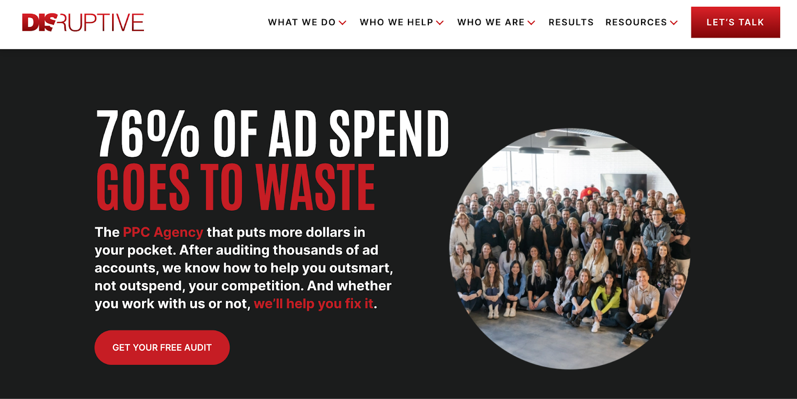 Disruptive PPC agency page