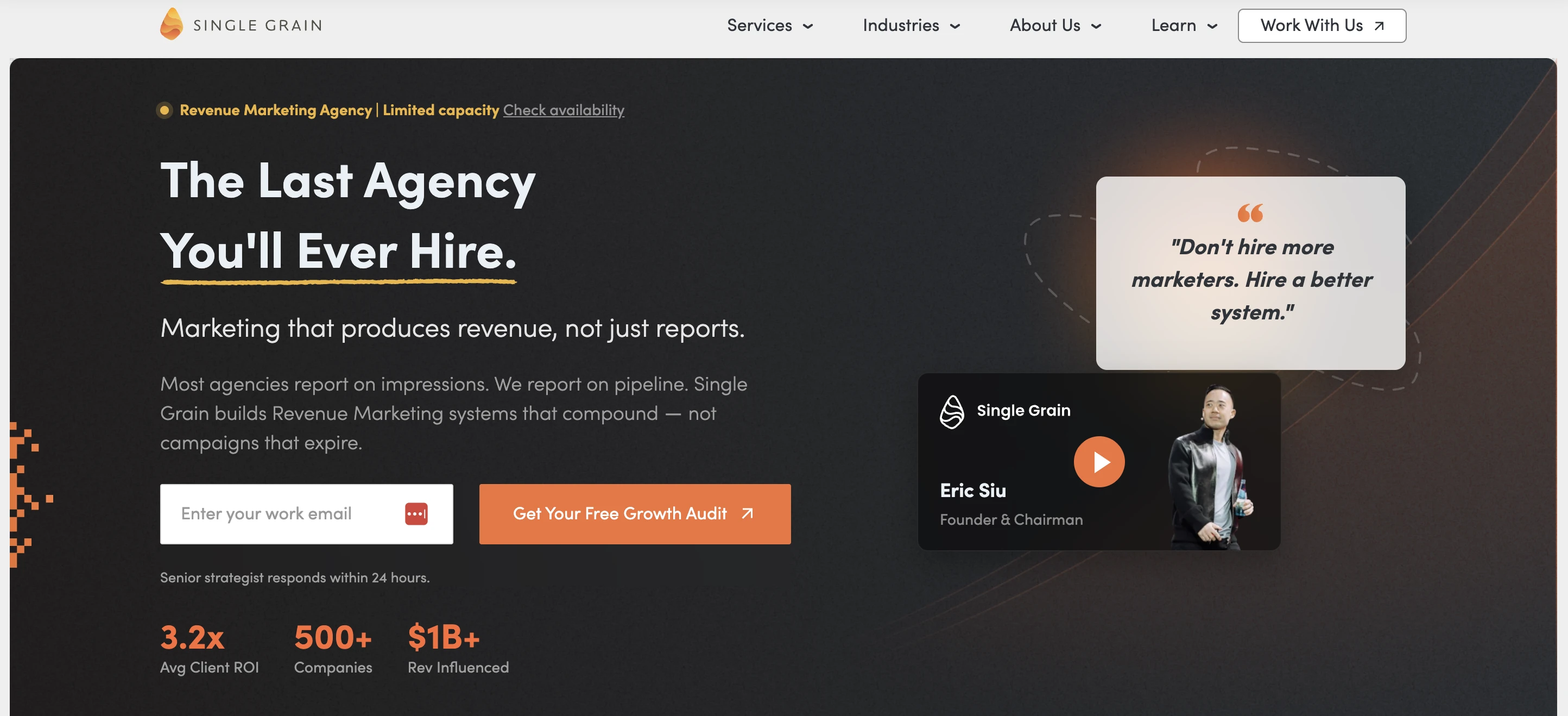 Screenshot of Single Grain homepage