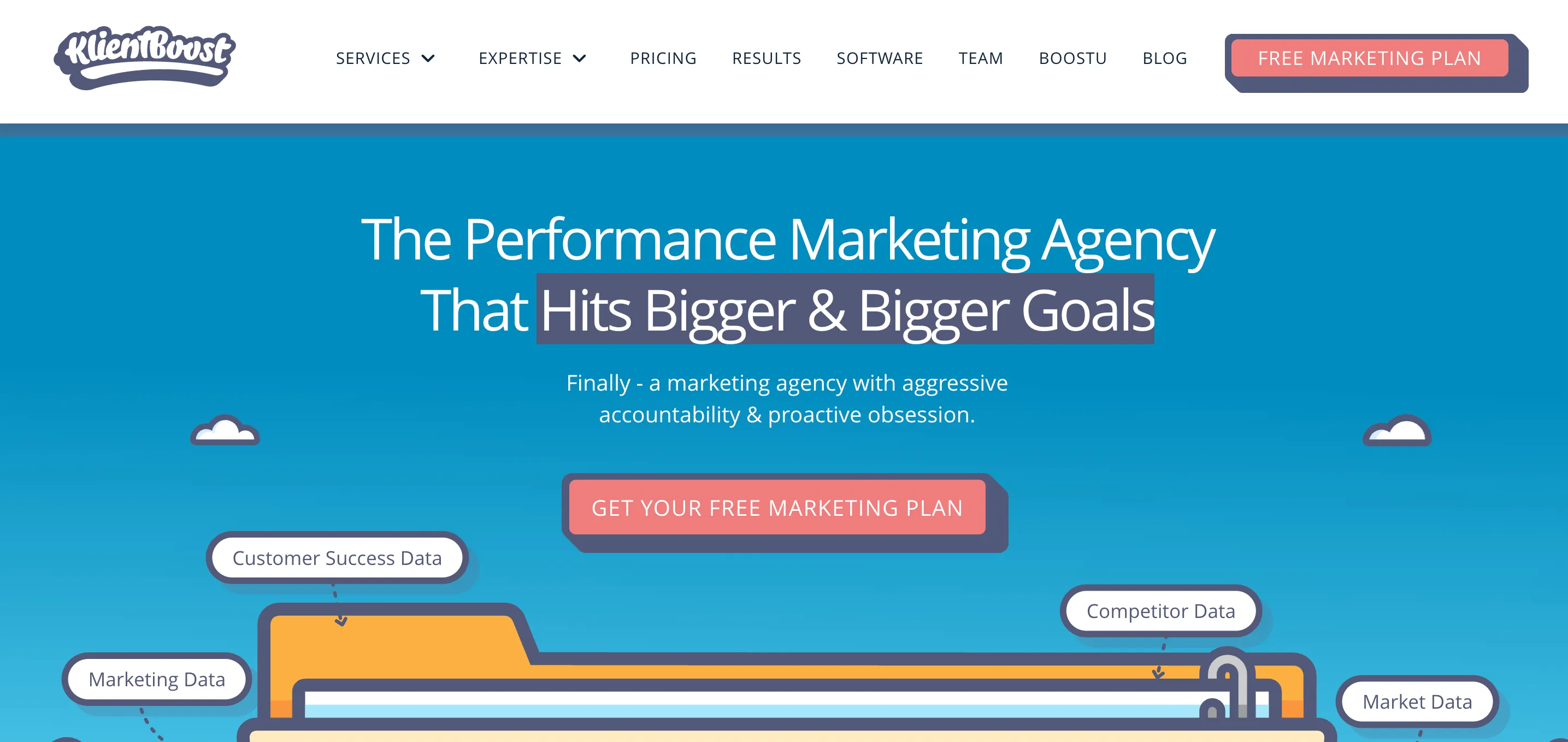 Screenshot of KlientBoost homepage