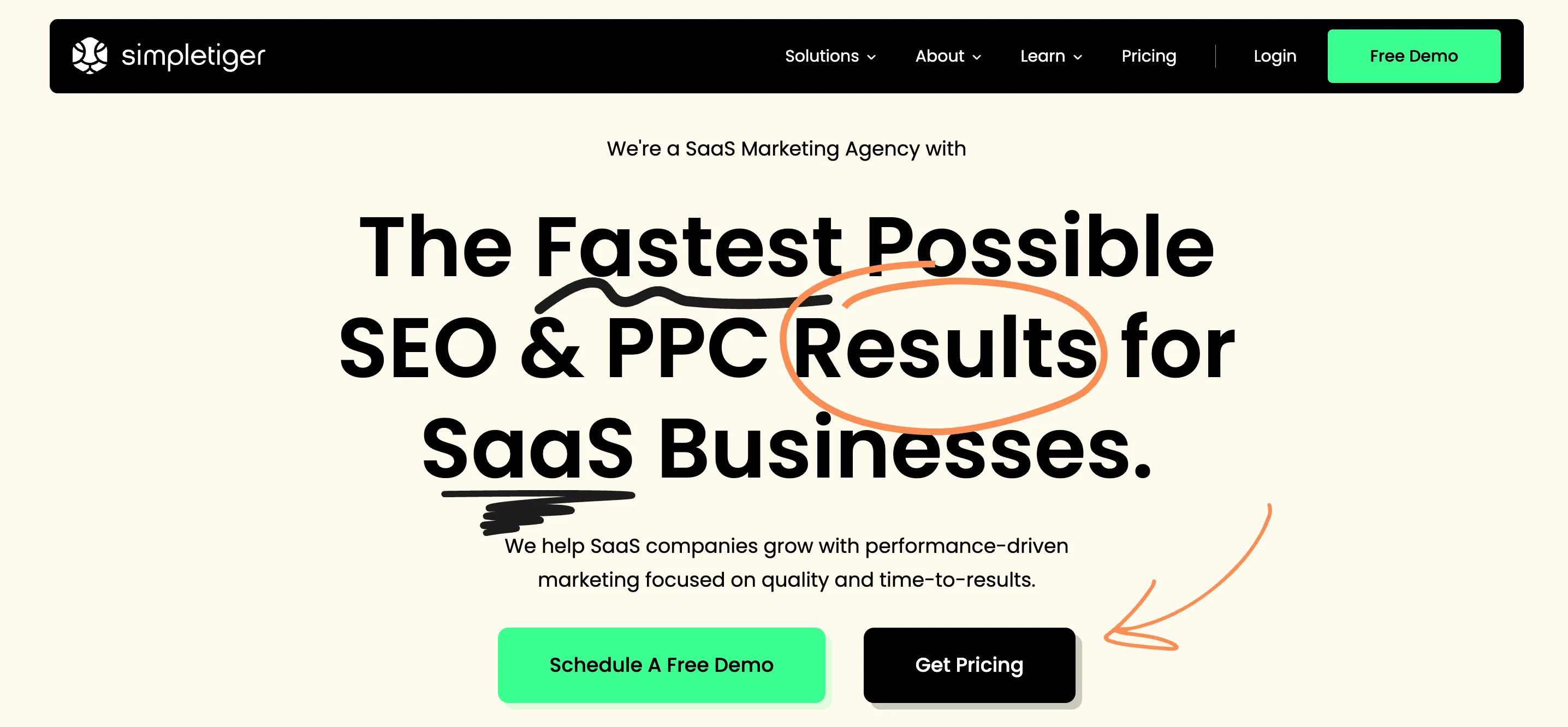 Screenshot of SimpleTiger homepage
