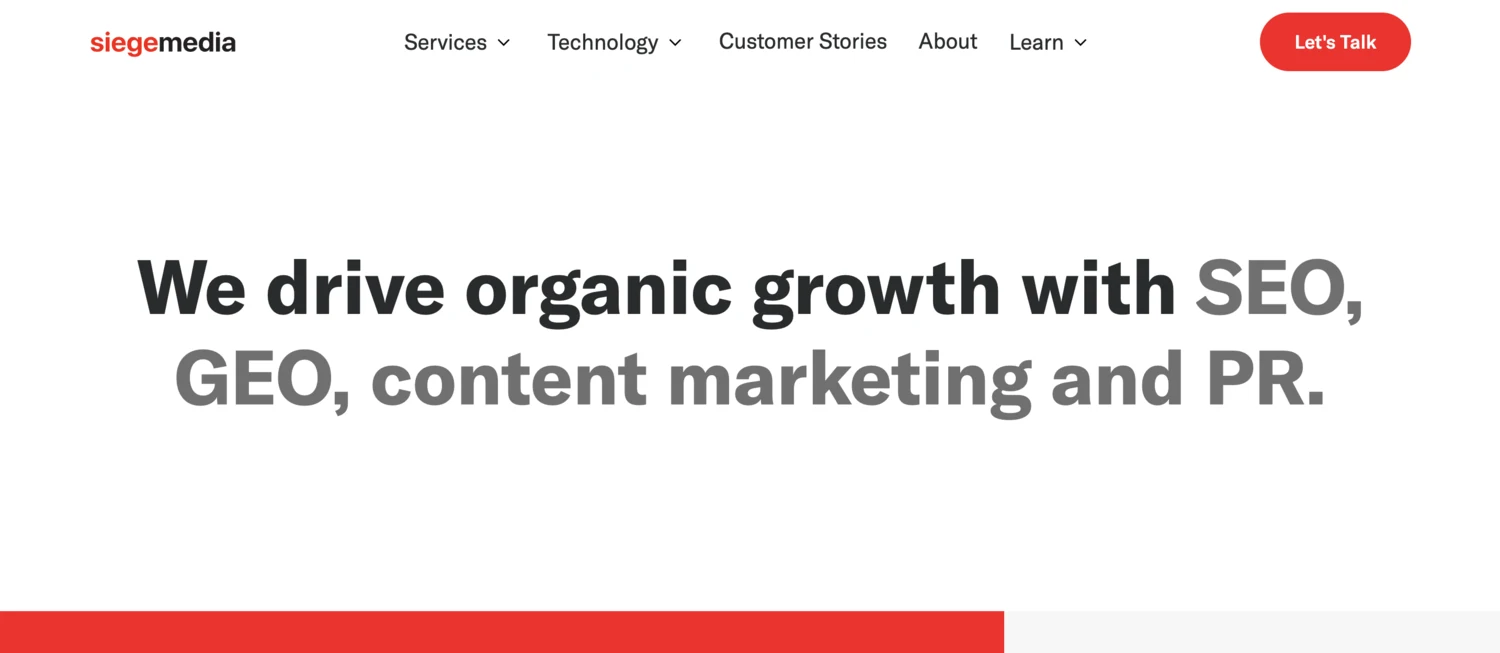 Screenshot of Siege Media homepage