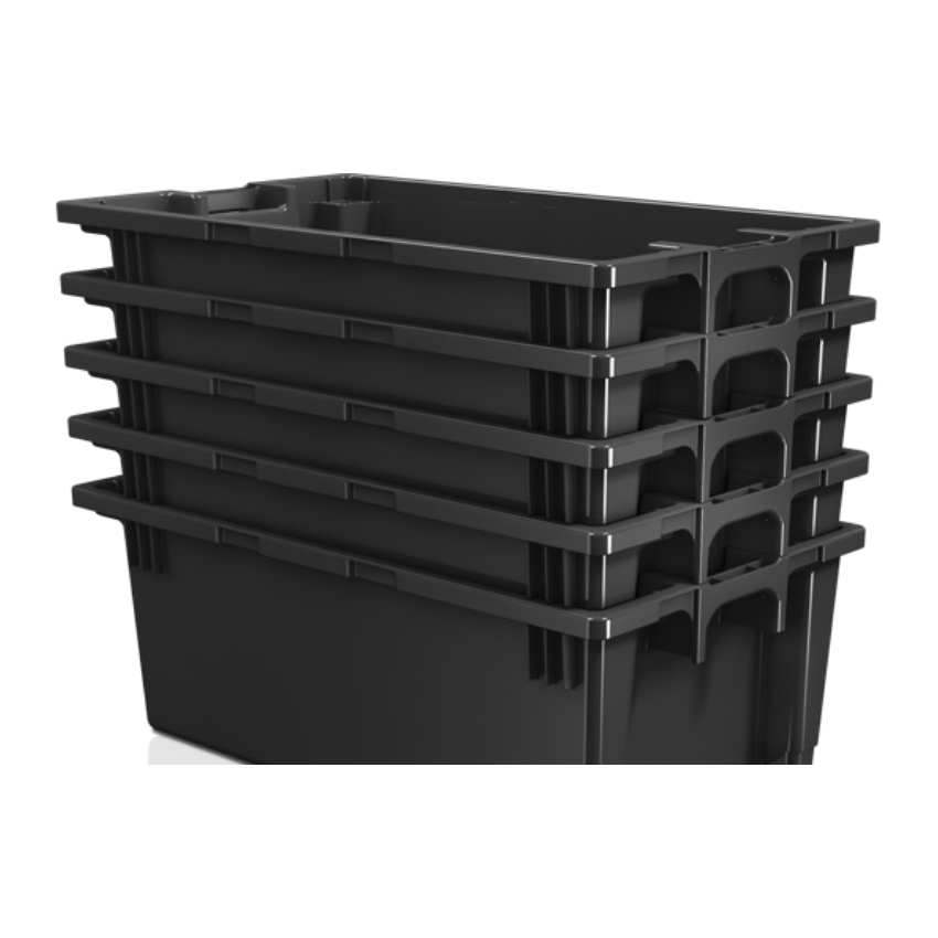 IPL 70L fish totes nested empty, showing compact nesting ratio for return trips
