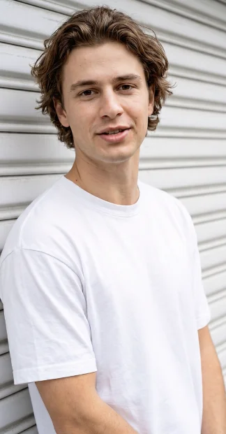 Casual male AI actor outdoors, creating authentic social media style video content