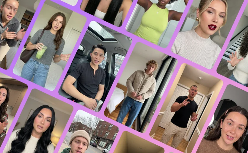 Collage of hyper-realistic AI actors in various video settings