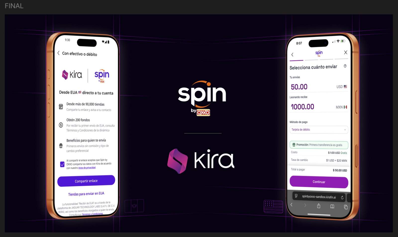 Spin by OXXO® y Kira anuncian alianza para recibir fondos desde Estados Unidos, sin complicaciones. 