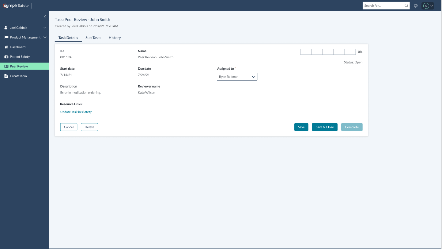 Safety investigation assign peer review