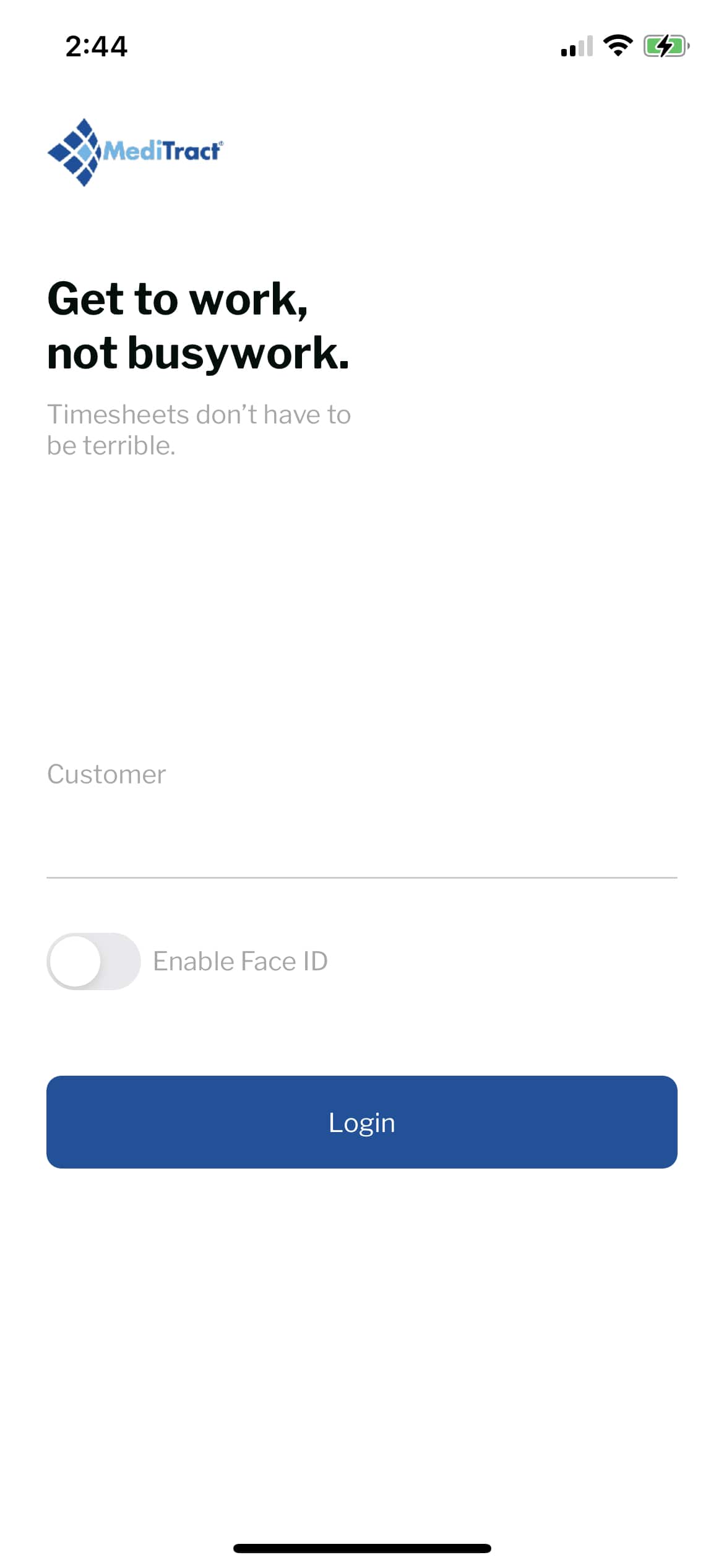 Time tracking log in screen