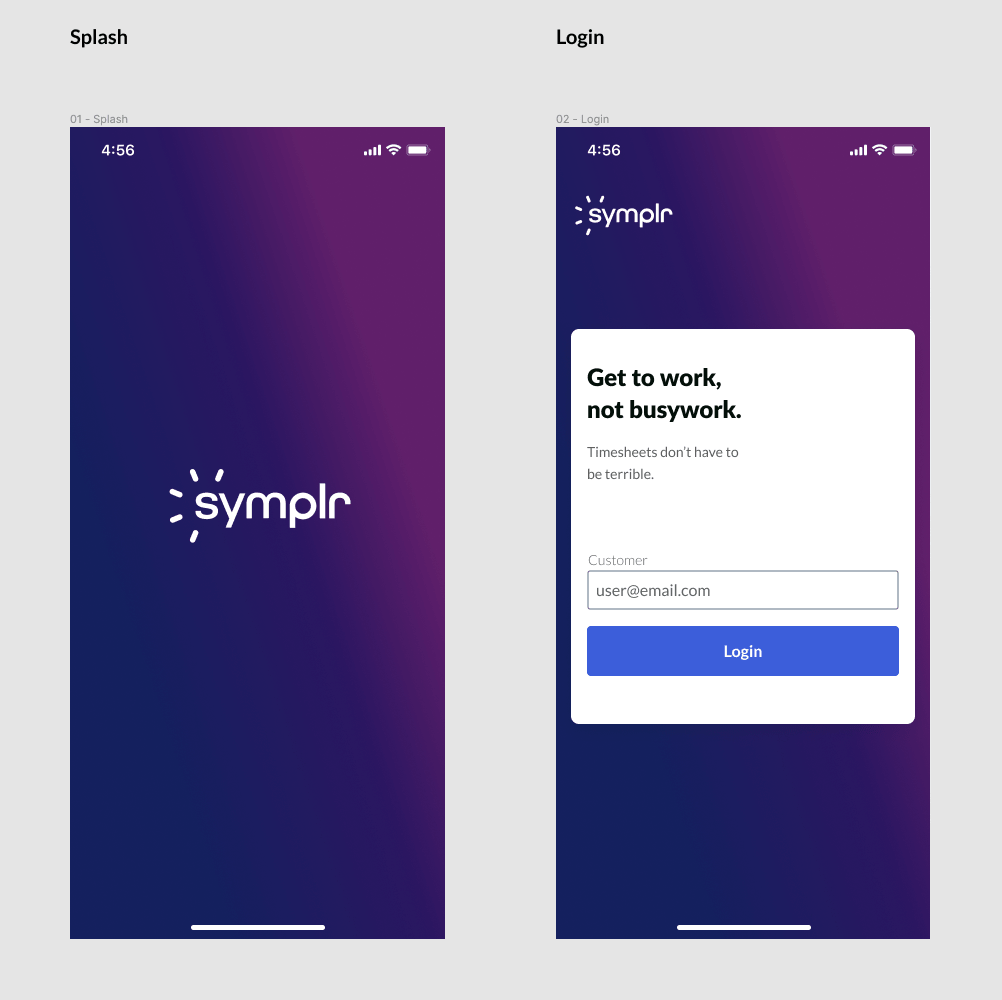 Time tracking login screen comp