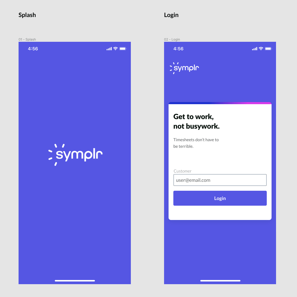 Time tracking log in screen