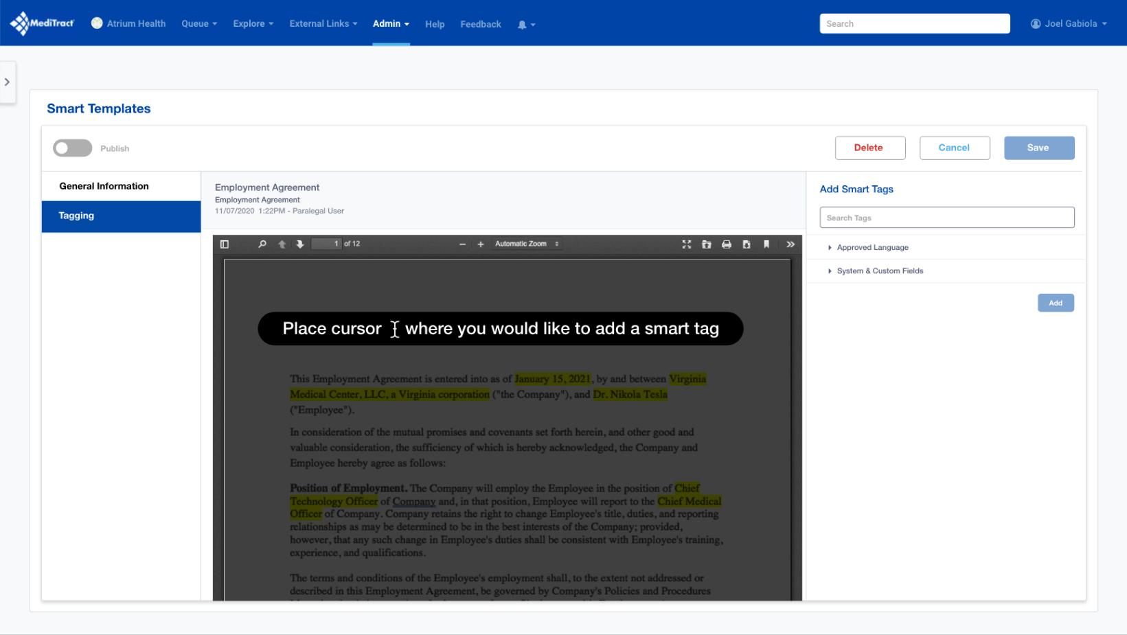 Add tagging to contract