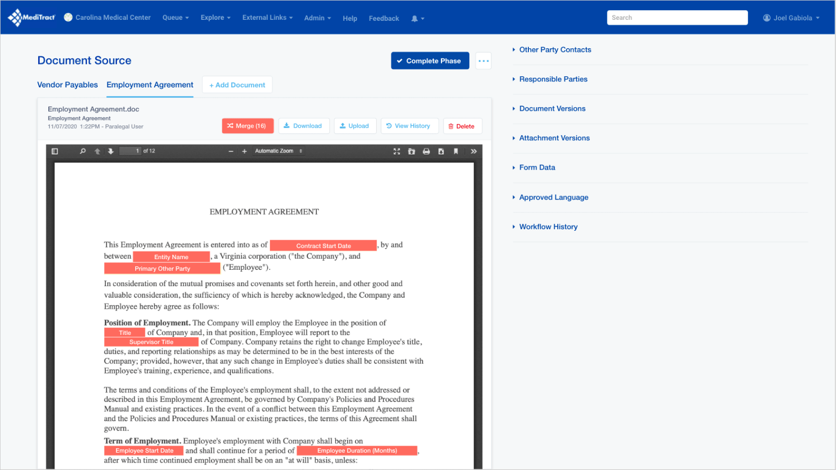 Merging tags in contract