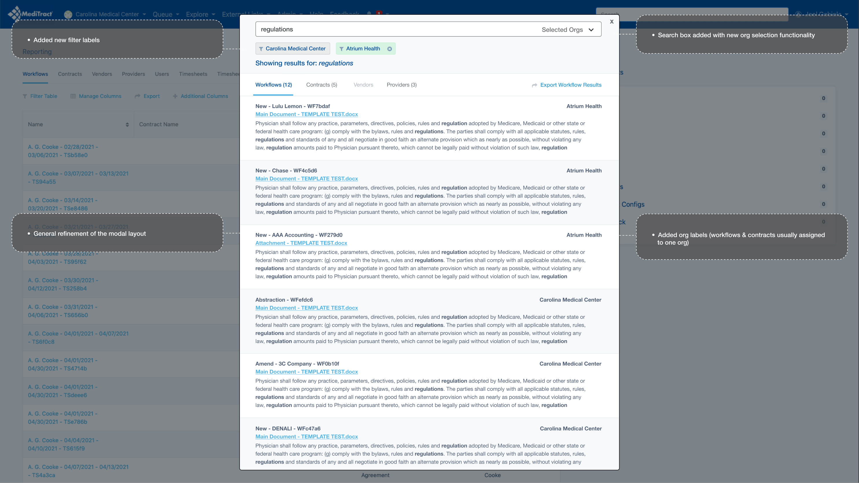 Search results across org