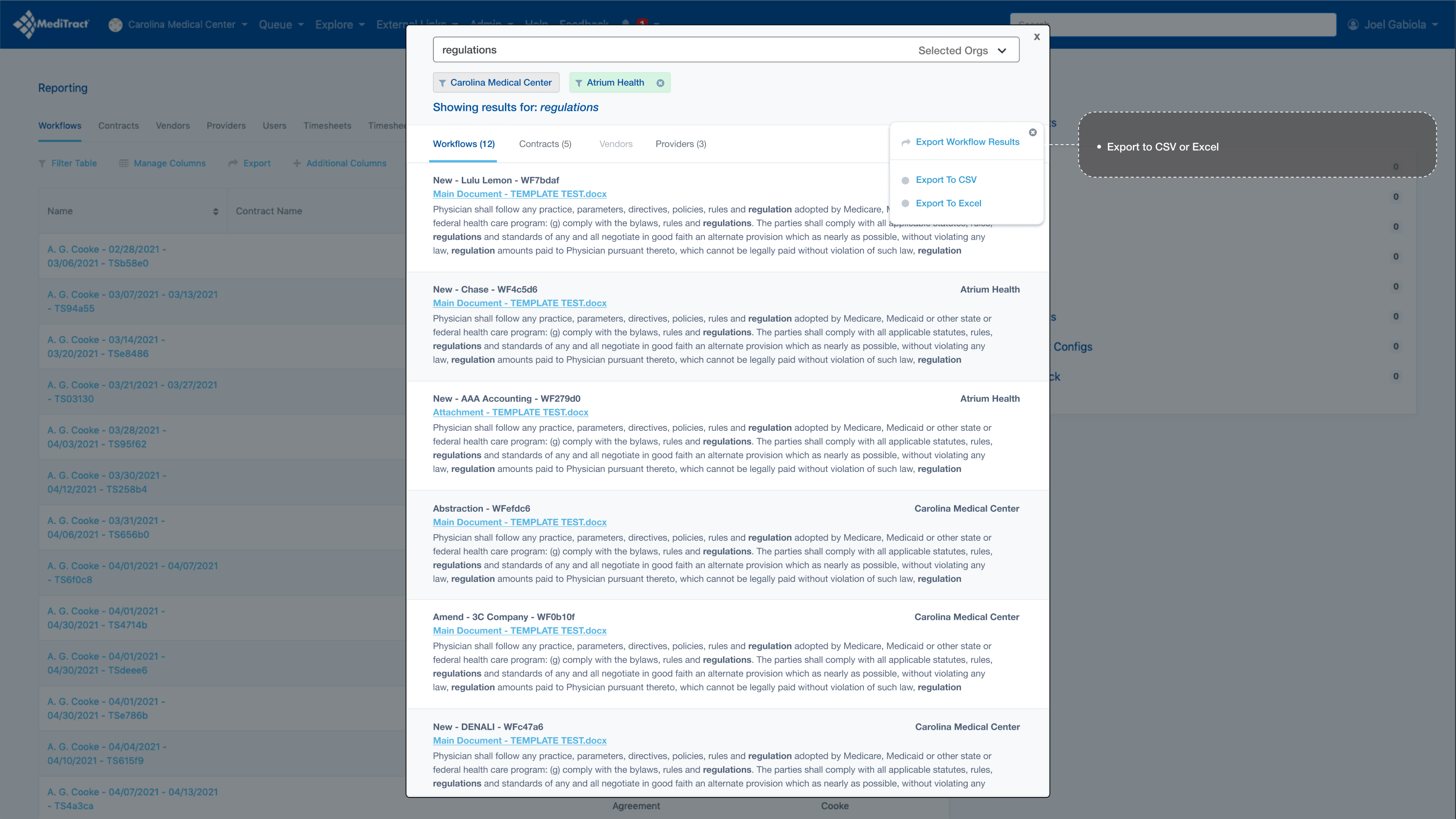 Export to CSV or Excel
