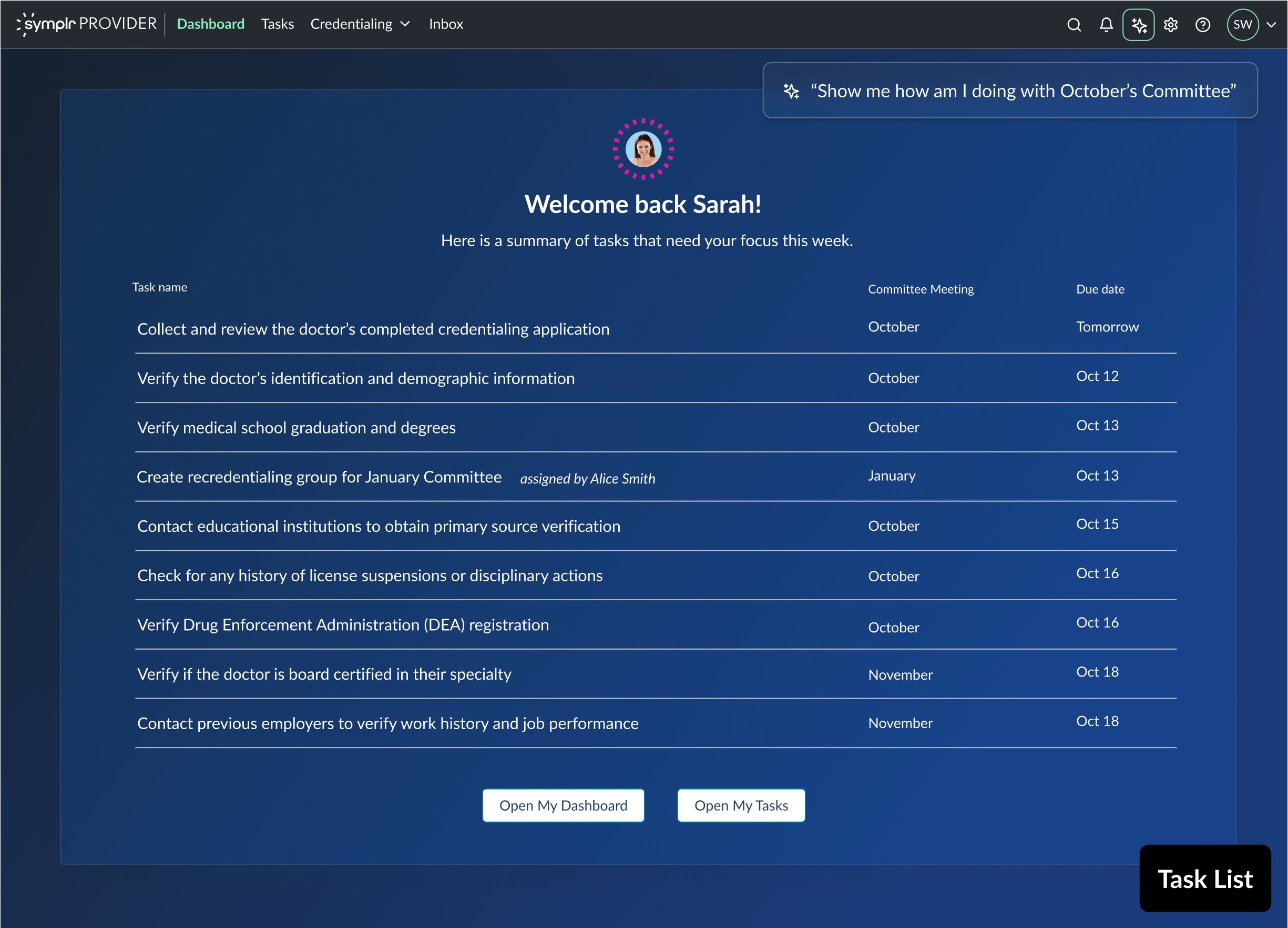 Credentialing welcome screen