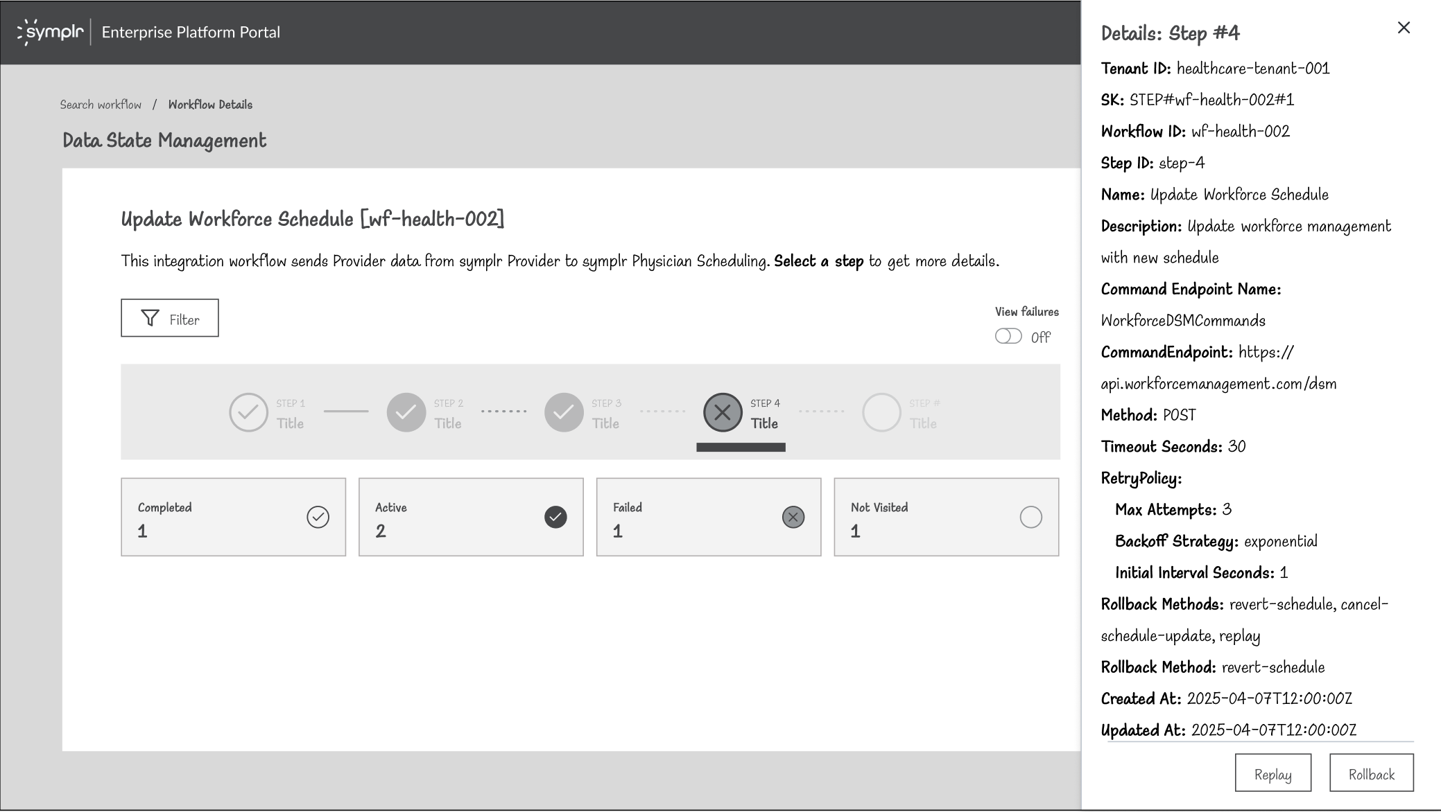 Wireframes for Data State Management Details