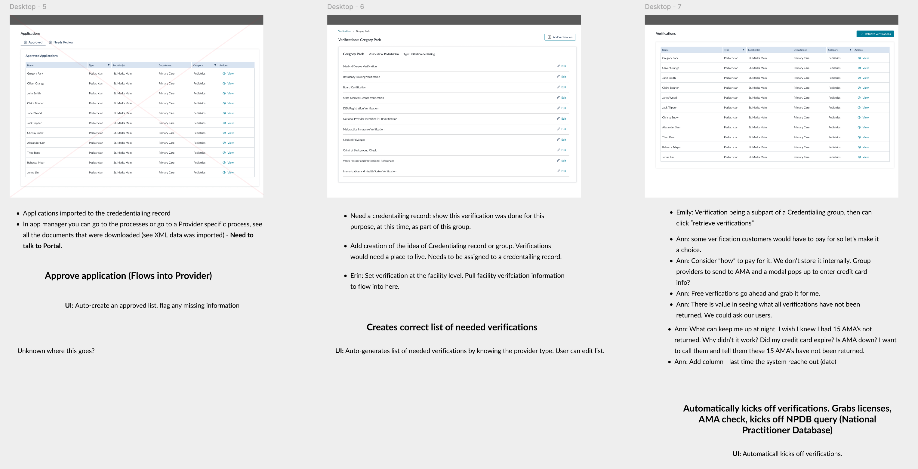 Credentialing vision wireframes