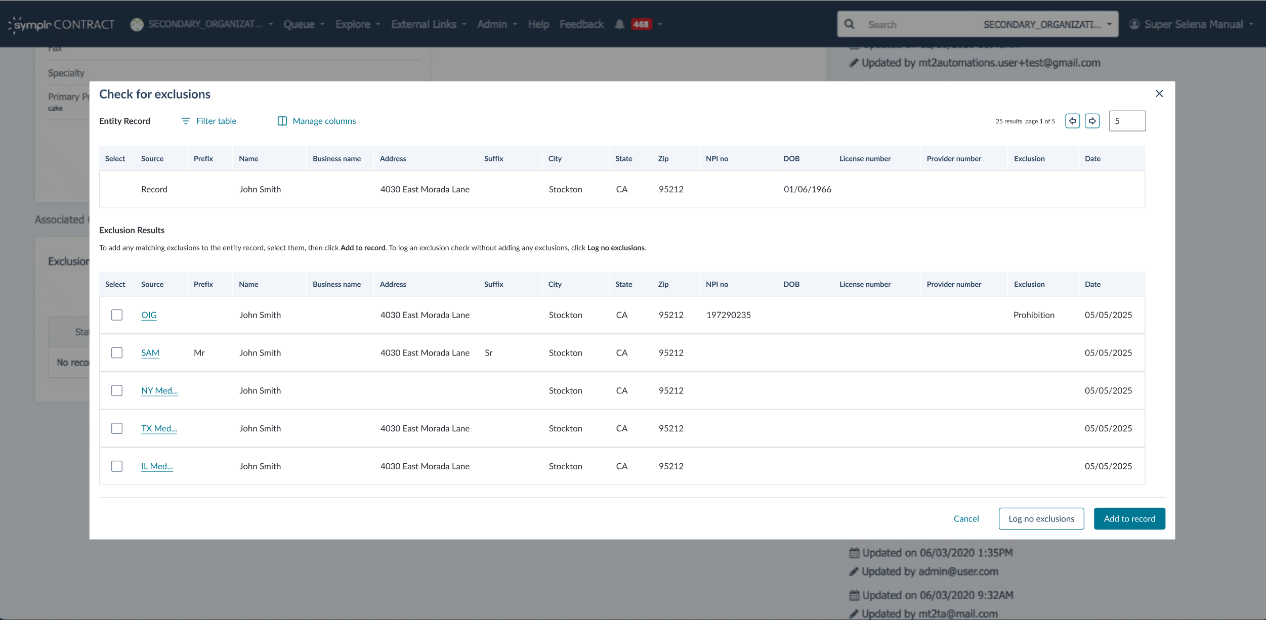 Exclusion search results