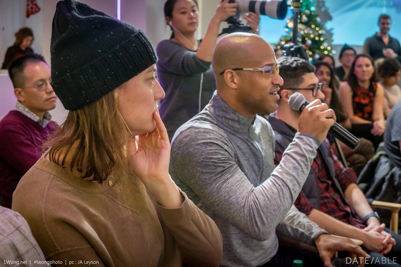 woman and man asking question at the Dateable live show