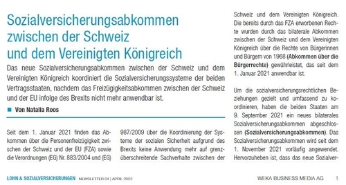 Sozialversicherungsabkommen zwischen der Schweiz und dem Vereinigten Königreich