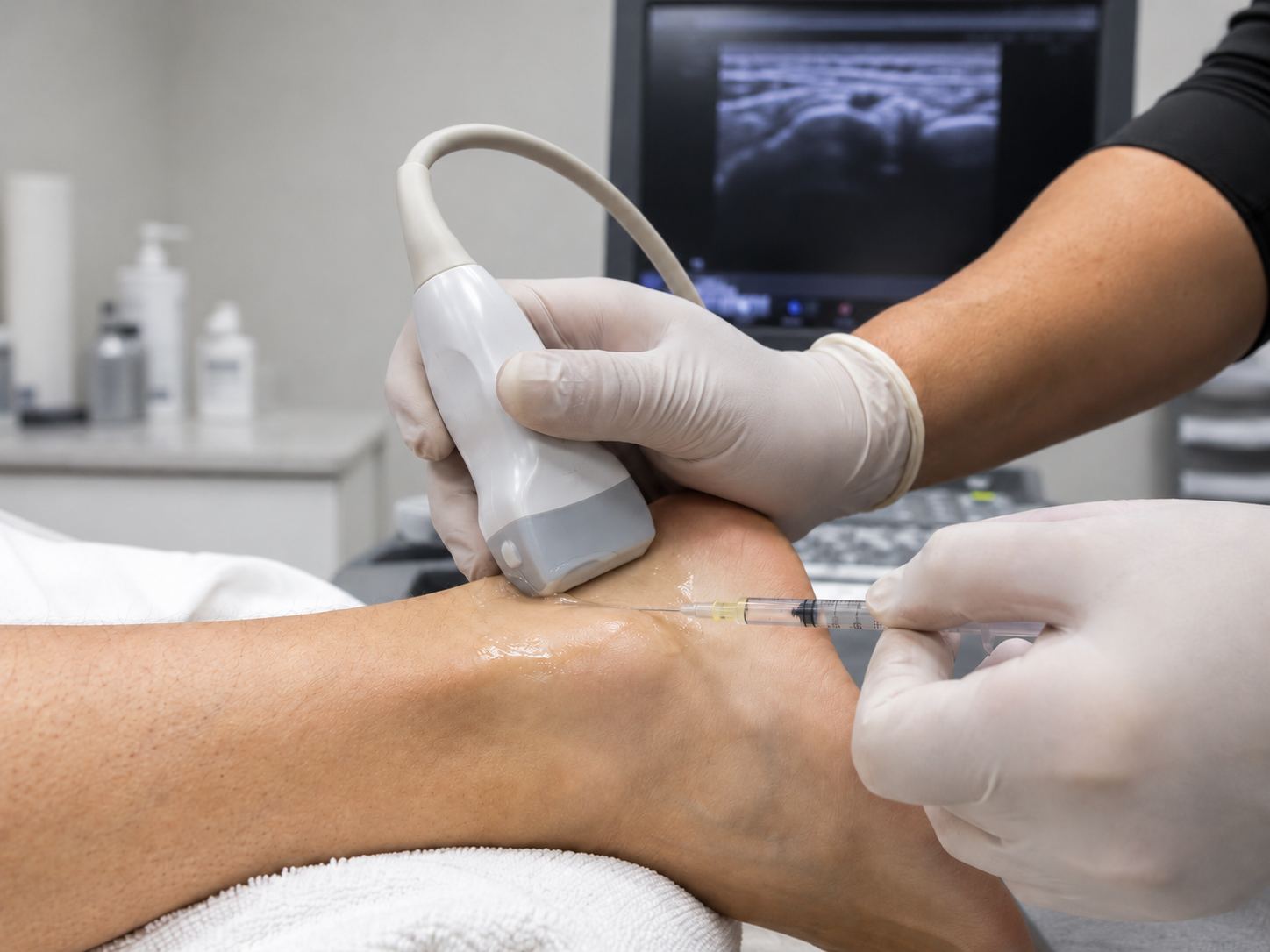 Patient lays supine while marked with a CET by Dr. Pourcho before undergoing aseptic preparation