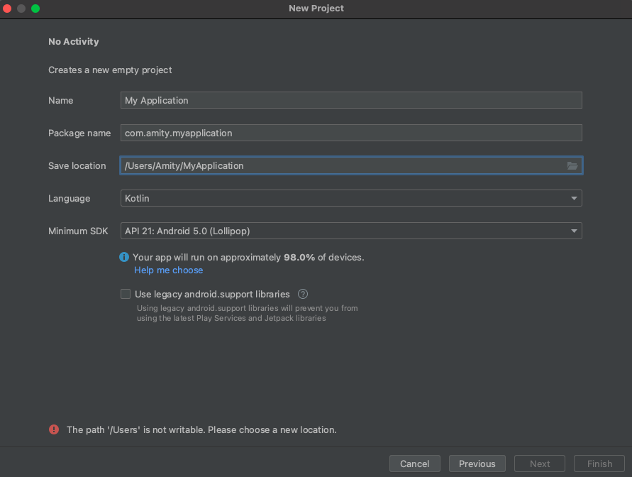 Android project settings