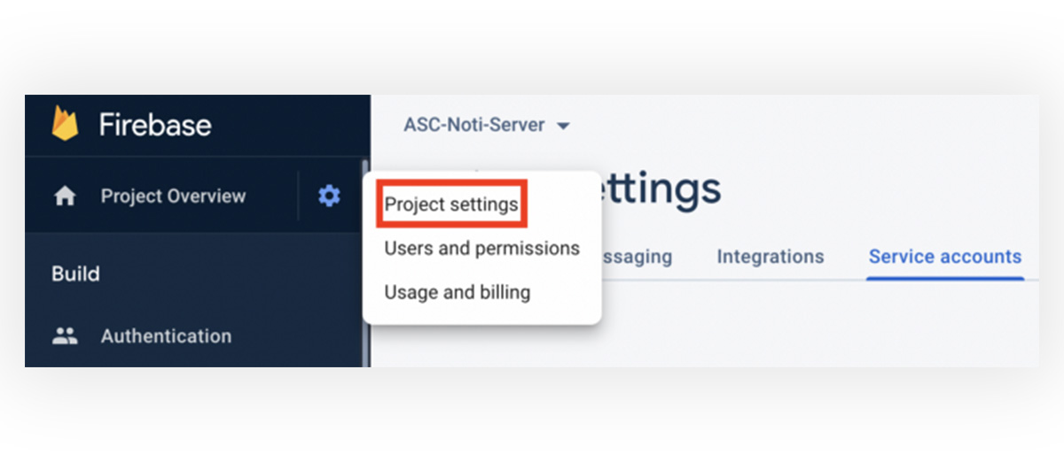 Firebase project settings