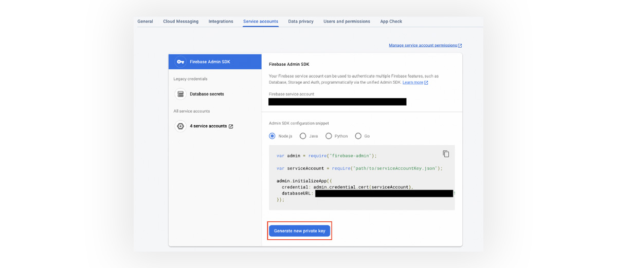 Firebase Admin SDK configuration