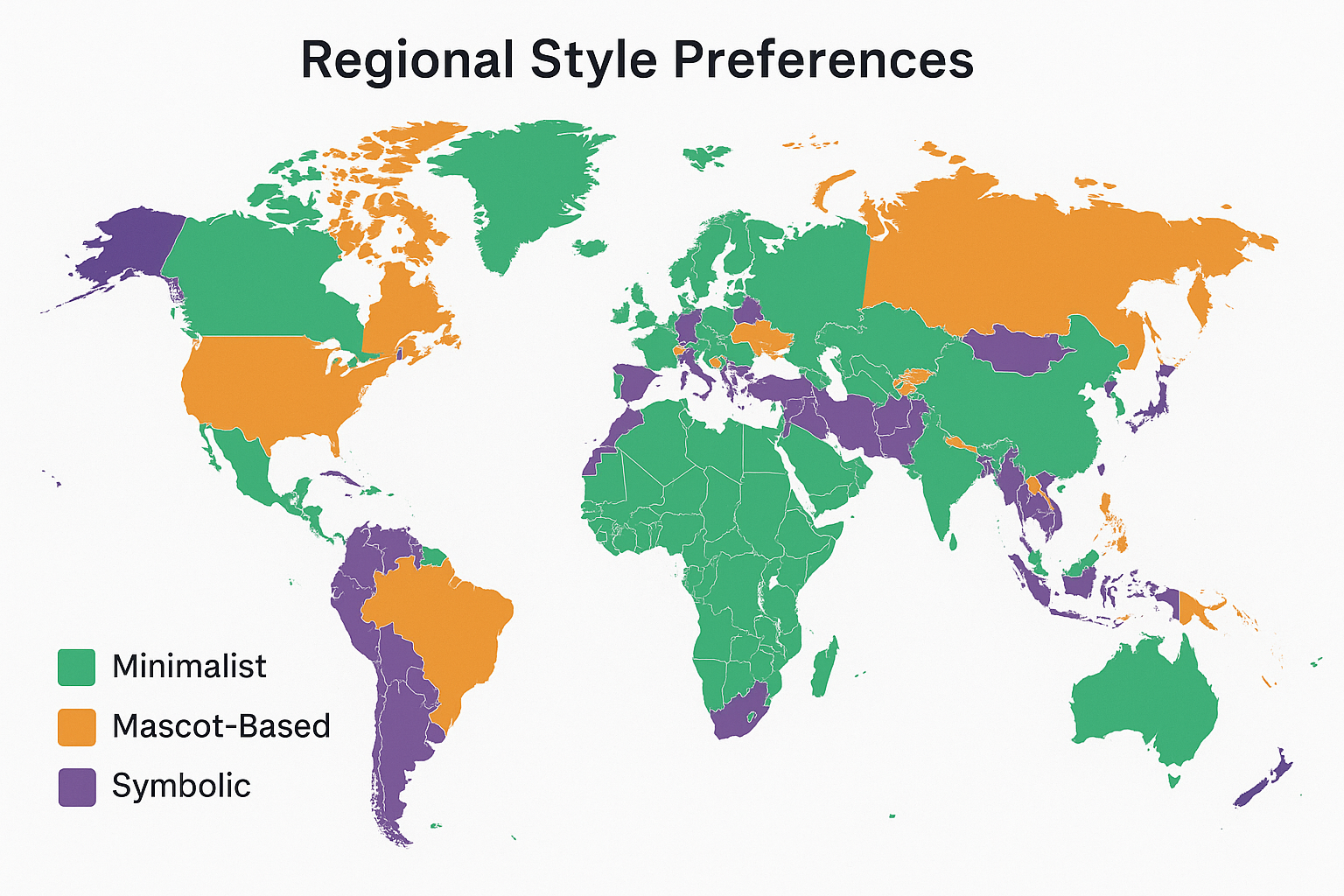 Heatmap showing regional student council logo style trends across North America, Europe, Asia, and Africa.