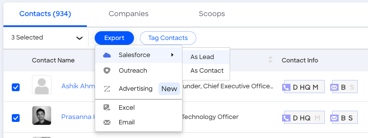 Zoominfo screenshot of Salesforce integration