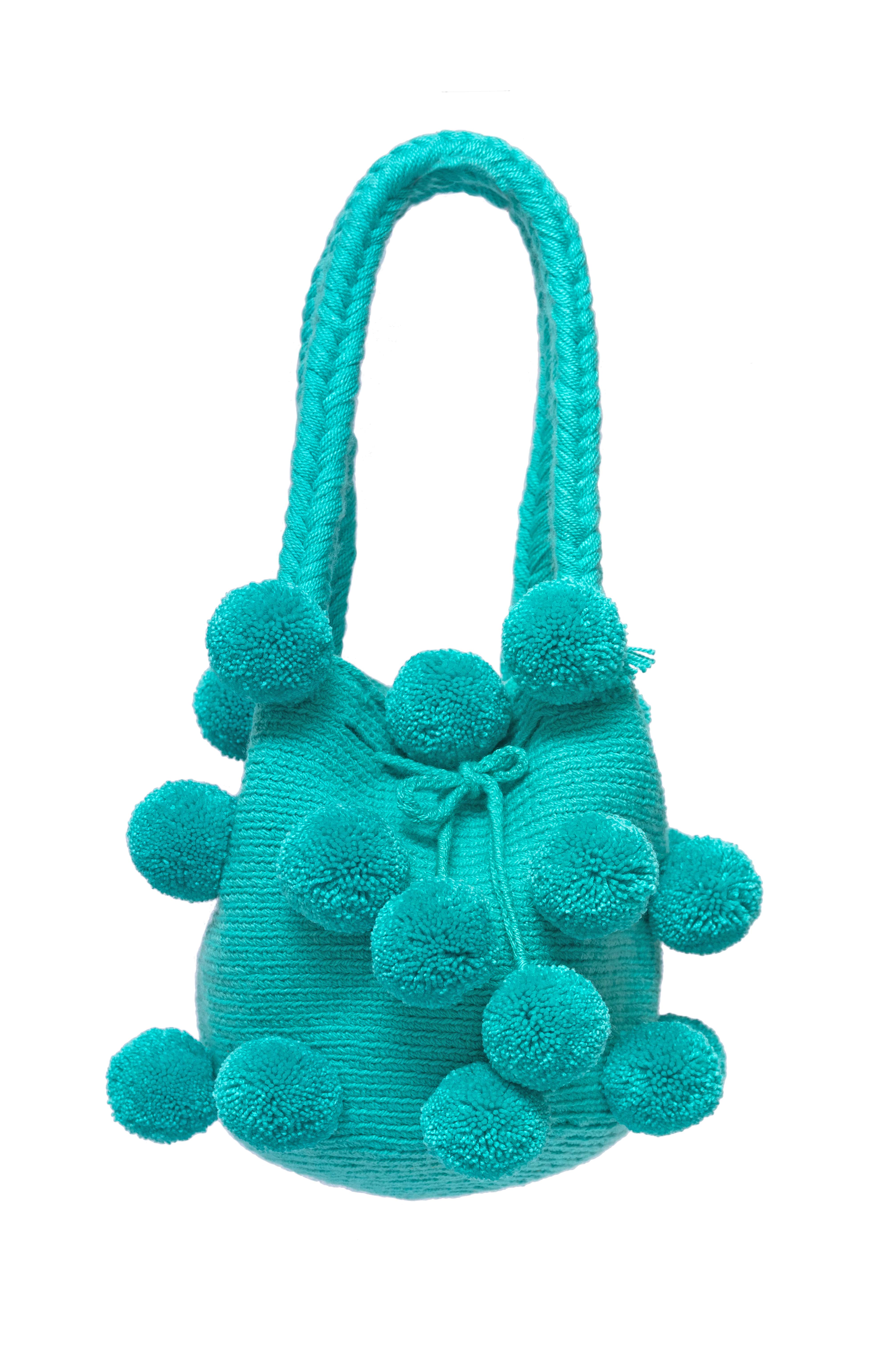 Mochila 26 pompones manija larga - verde menta 