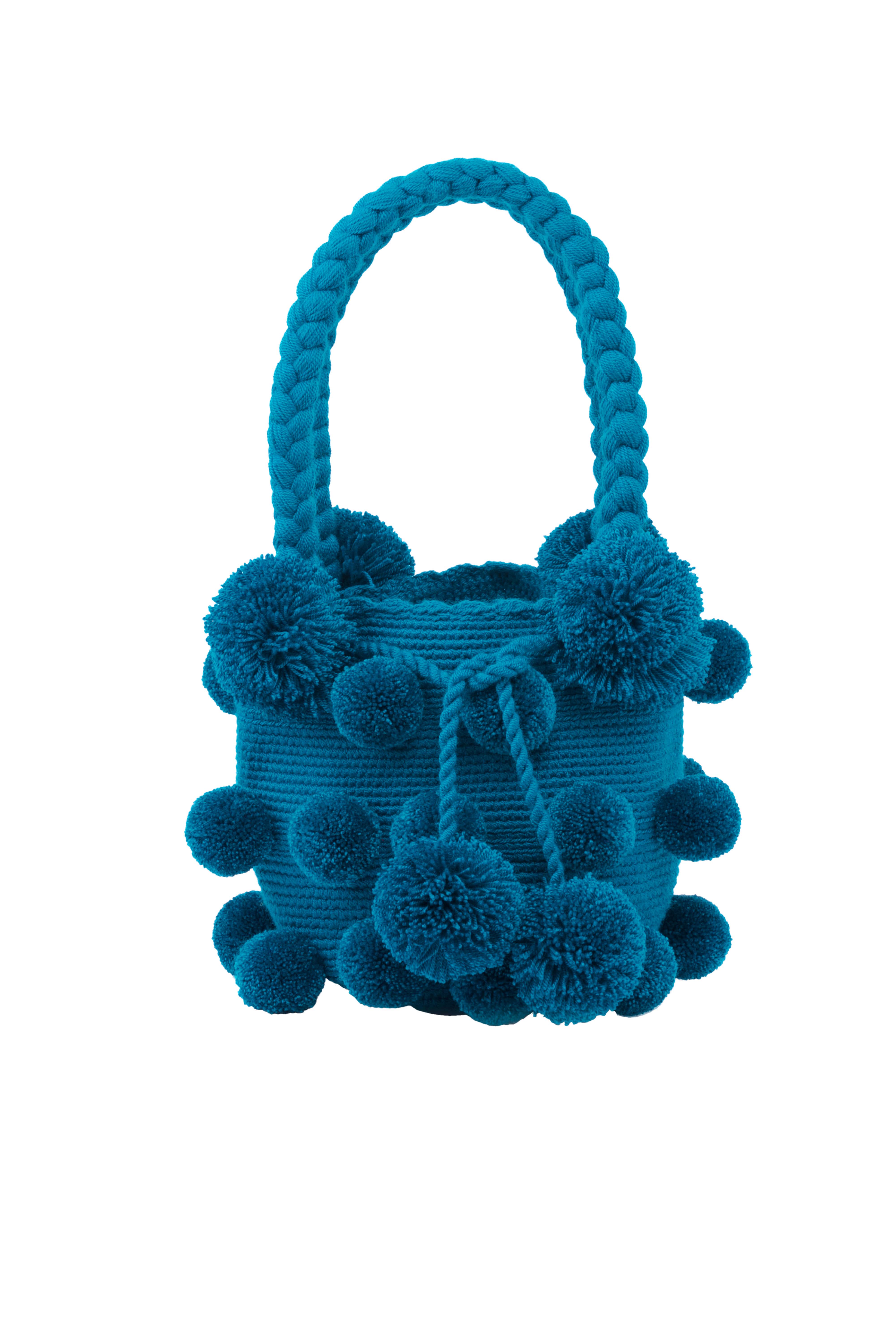 Mochila 26 pompones manija larga - azul turquesa 