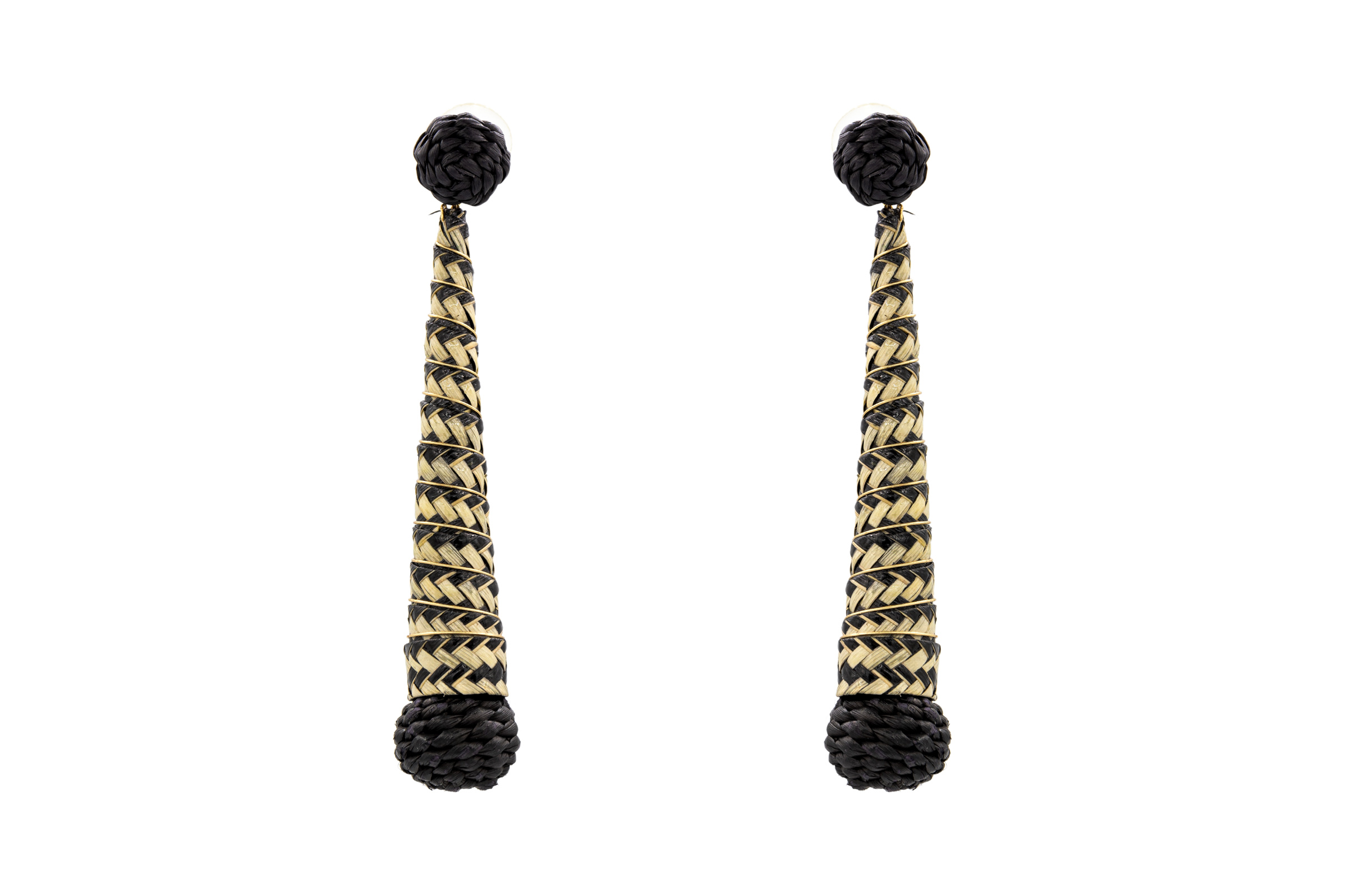Aretes iraca y cañaflecha diseño alargado - negro