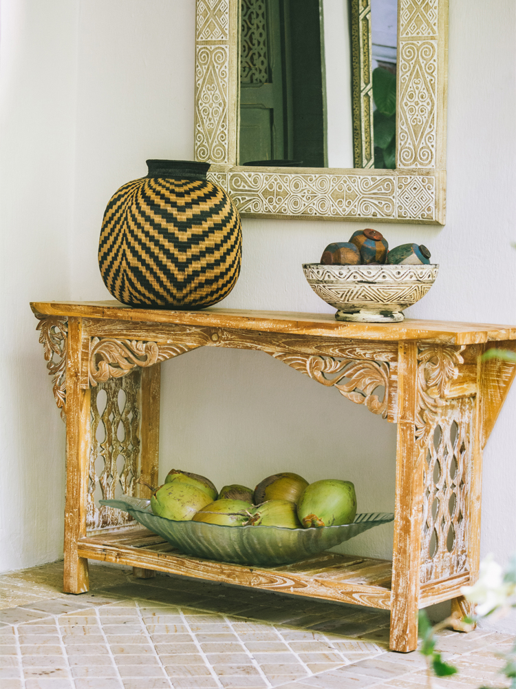 Balinese console carved natural color.