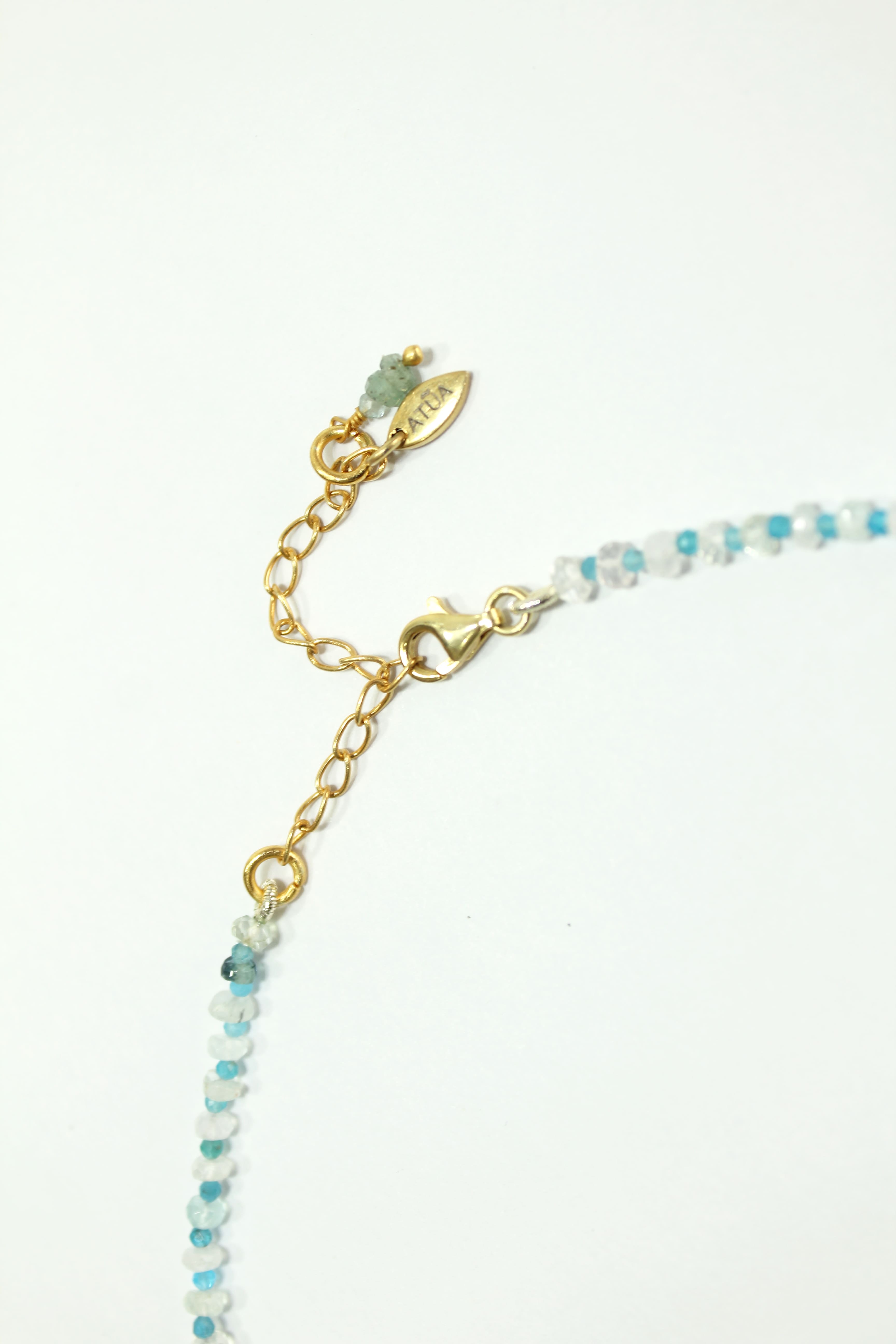 Apatite and Emerald Feather Necklace in Silver with Gold Plating.