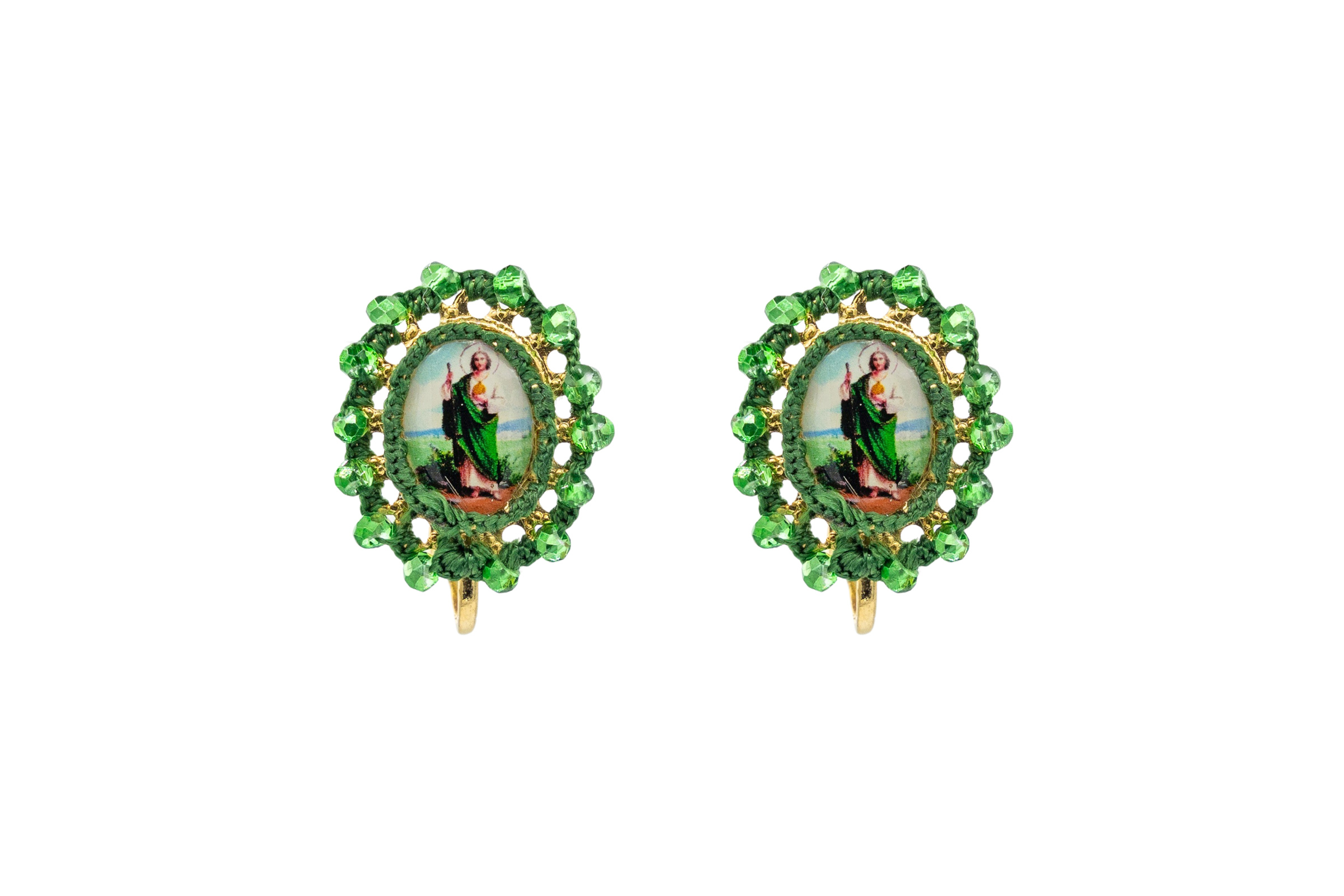 Earrings medal and crystals - green