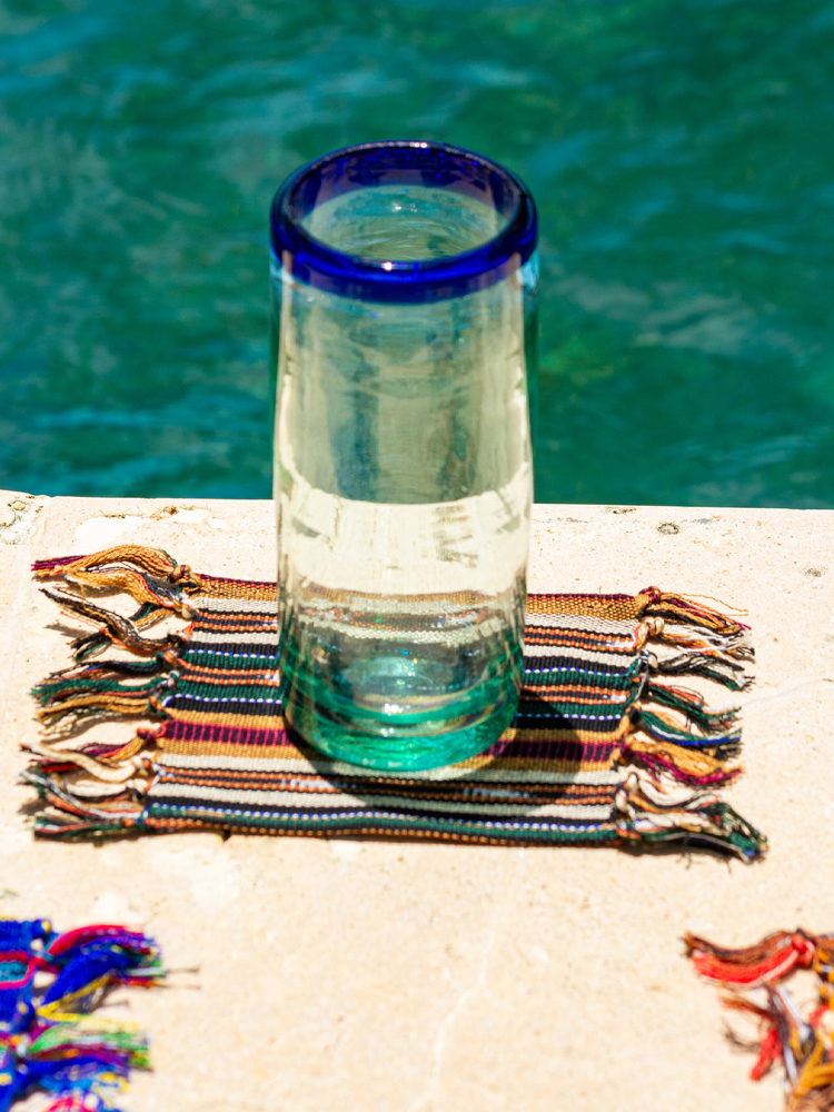 Large tumbler with blue rim