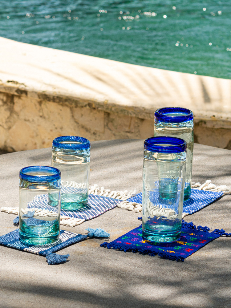 Small glass with blue rim