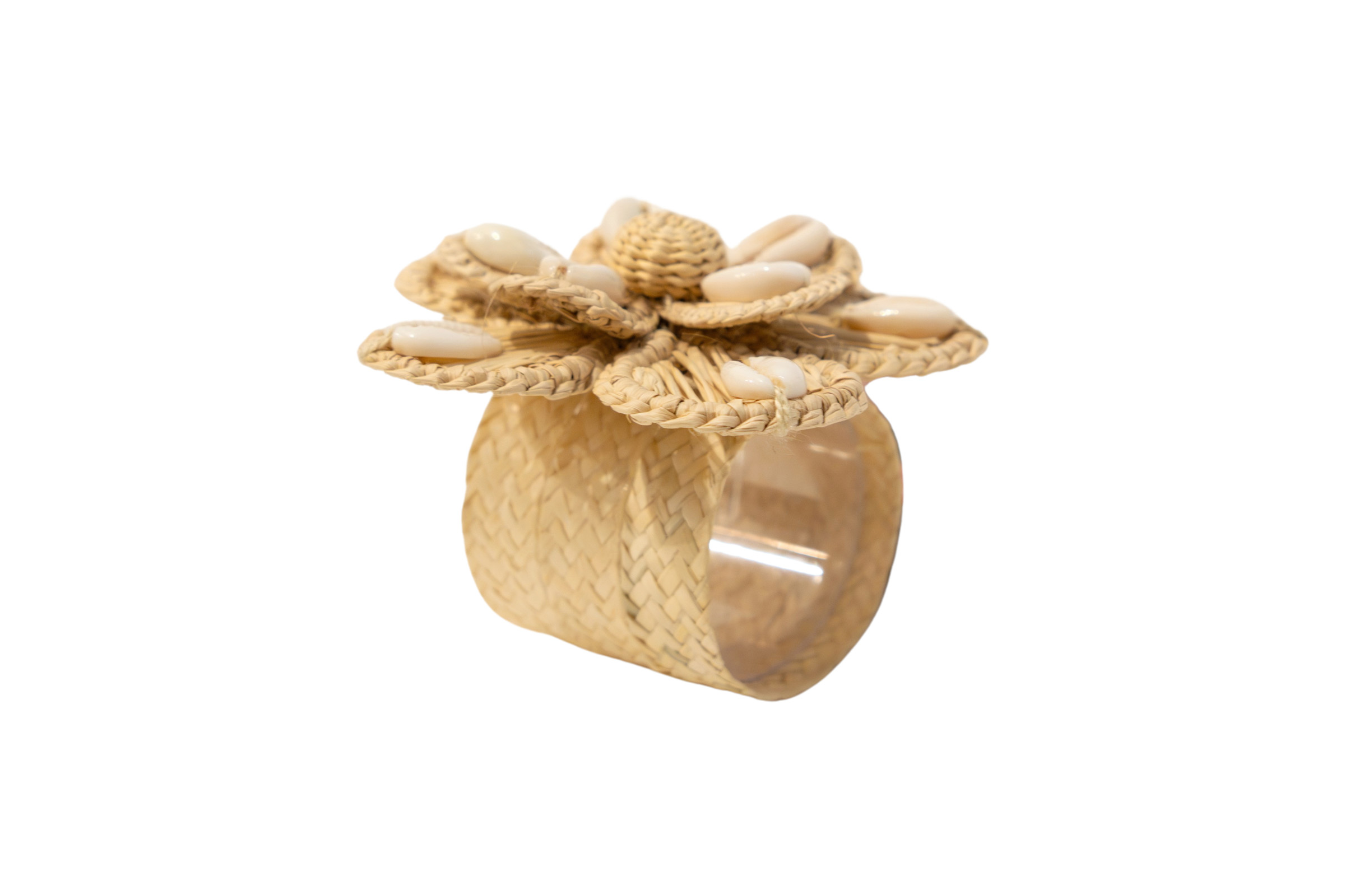 Set X 8 Seashell iraca Flowers Napkin Rings