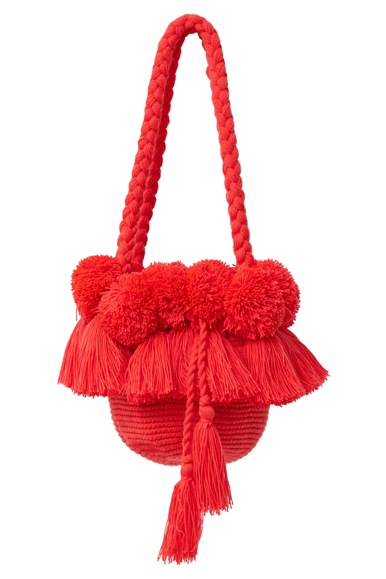 Mochila flecos y pompones salmón