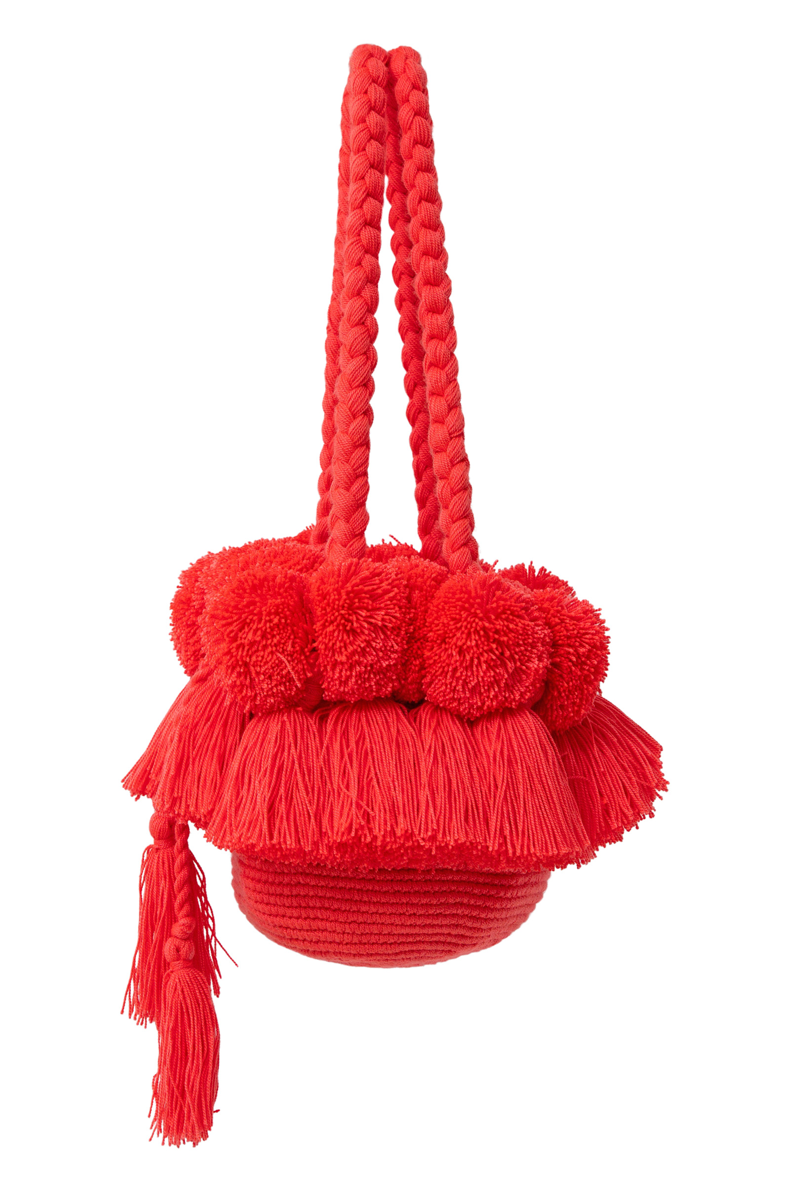 Mochila flecos y pompones salmón