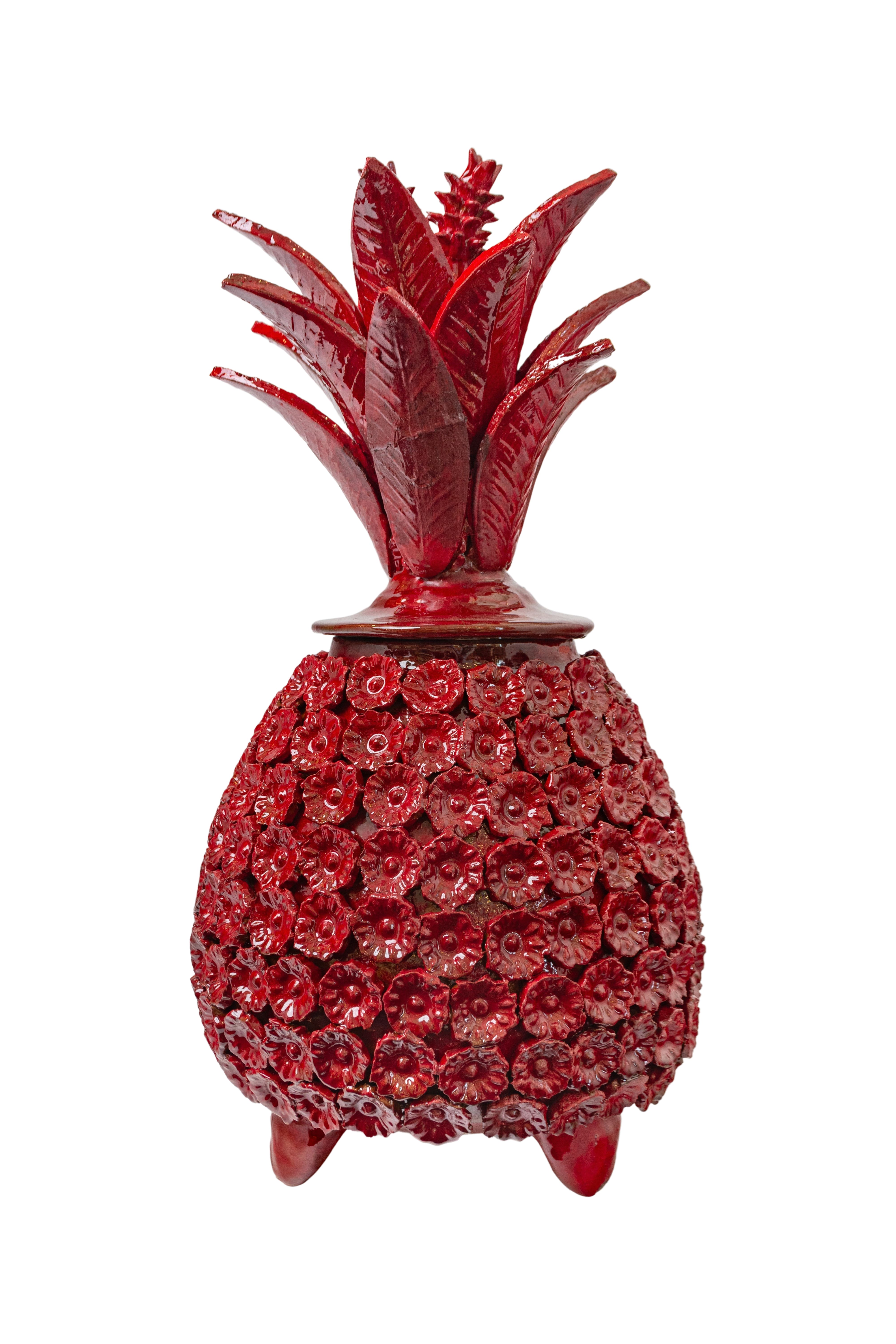 Mexican pineapple in red ceramic - Michoacán 45 Cm