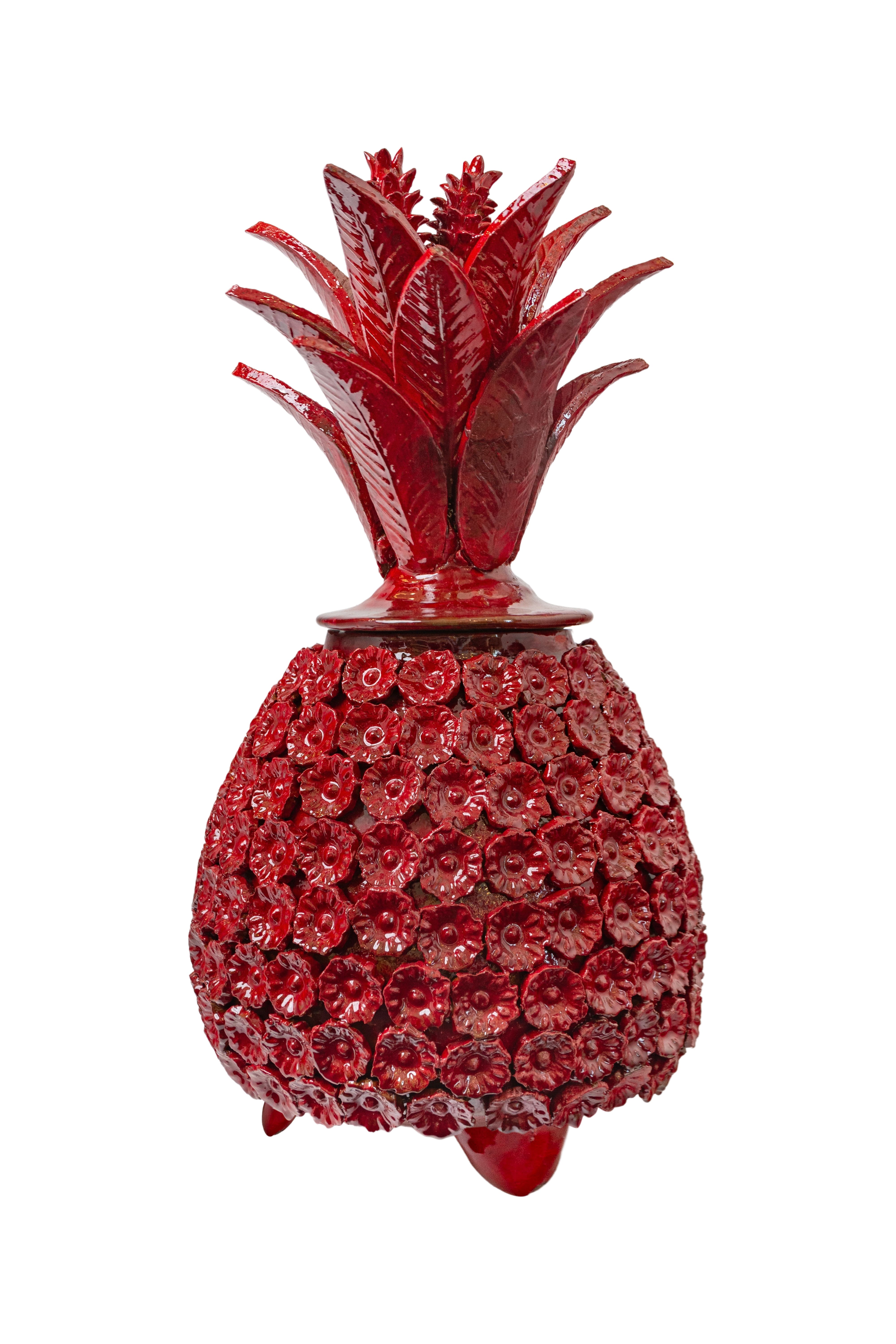 Mexican pineapple in red ceramic - Michoacán 45 Cm