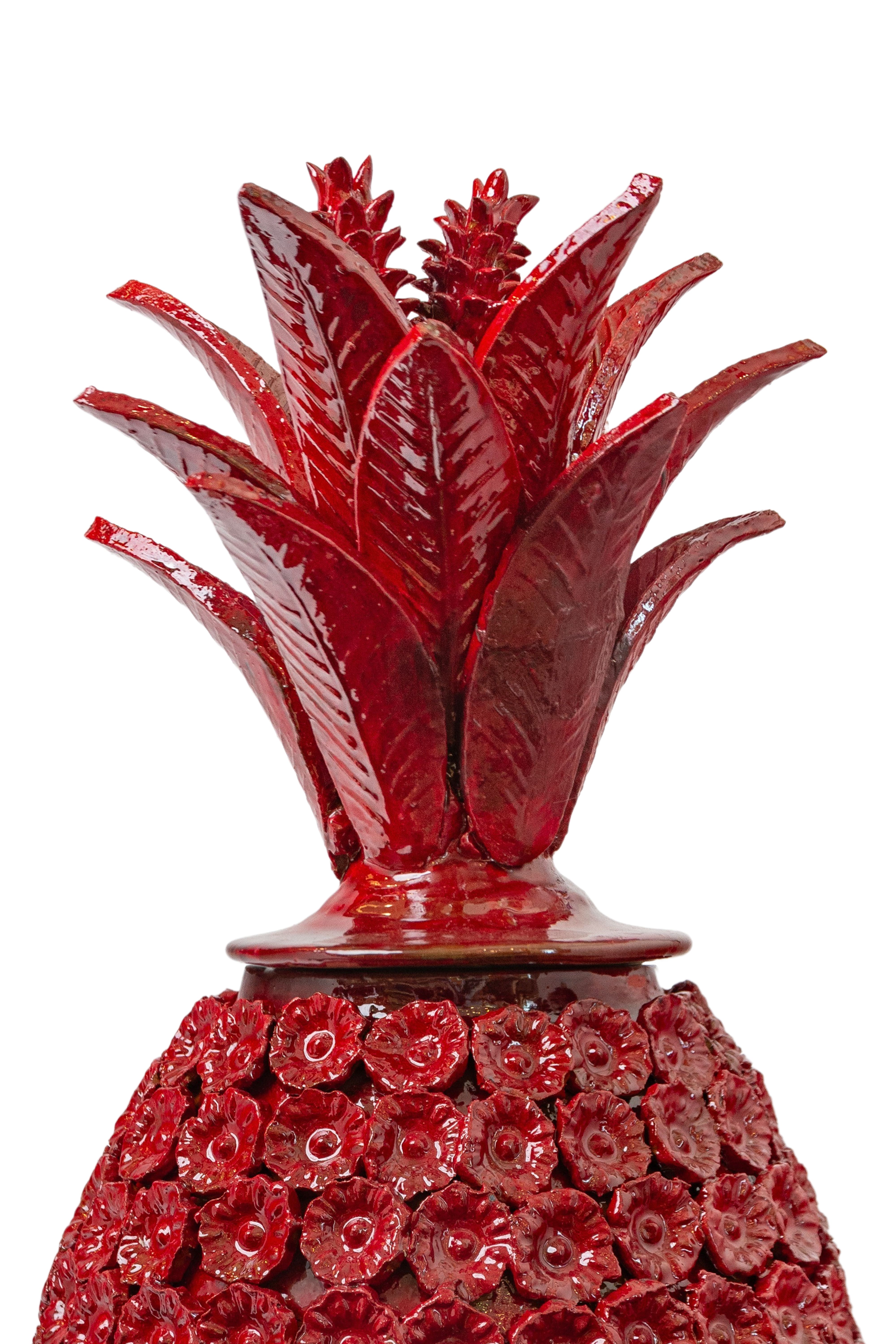 Mexican pineapple in red ceramic - Michoacán 45 Cm