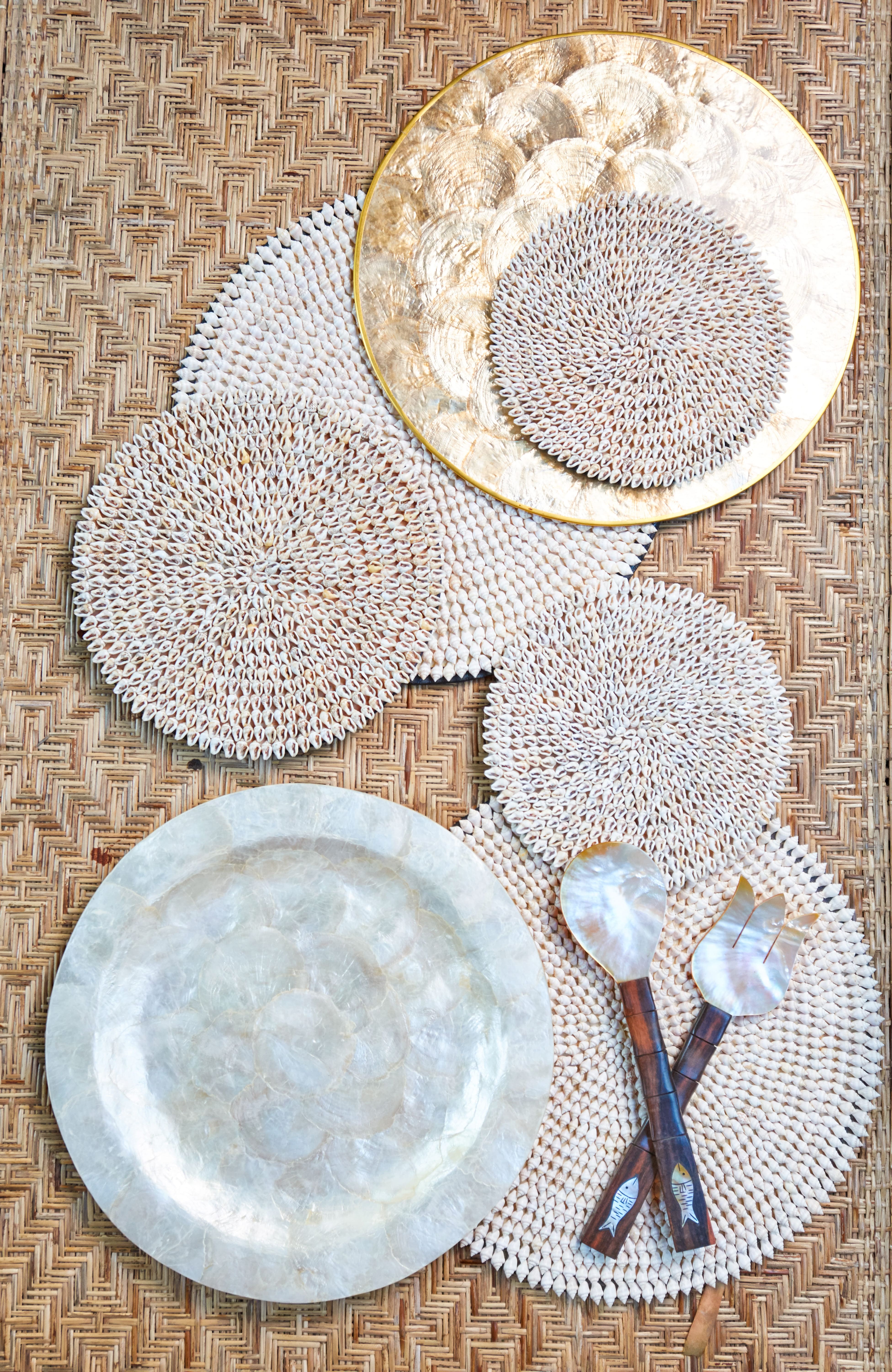 Large wooden and mother-of-pearl salad serving set