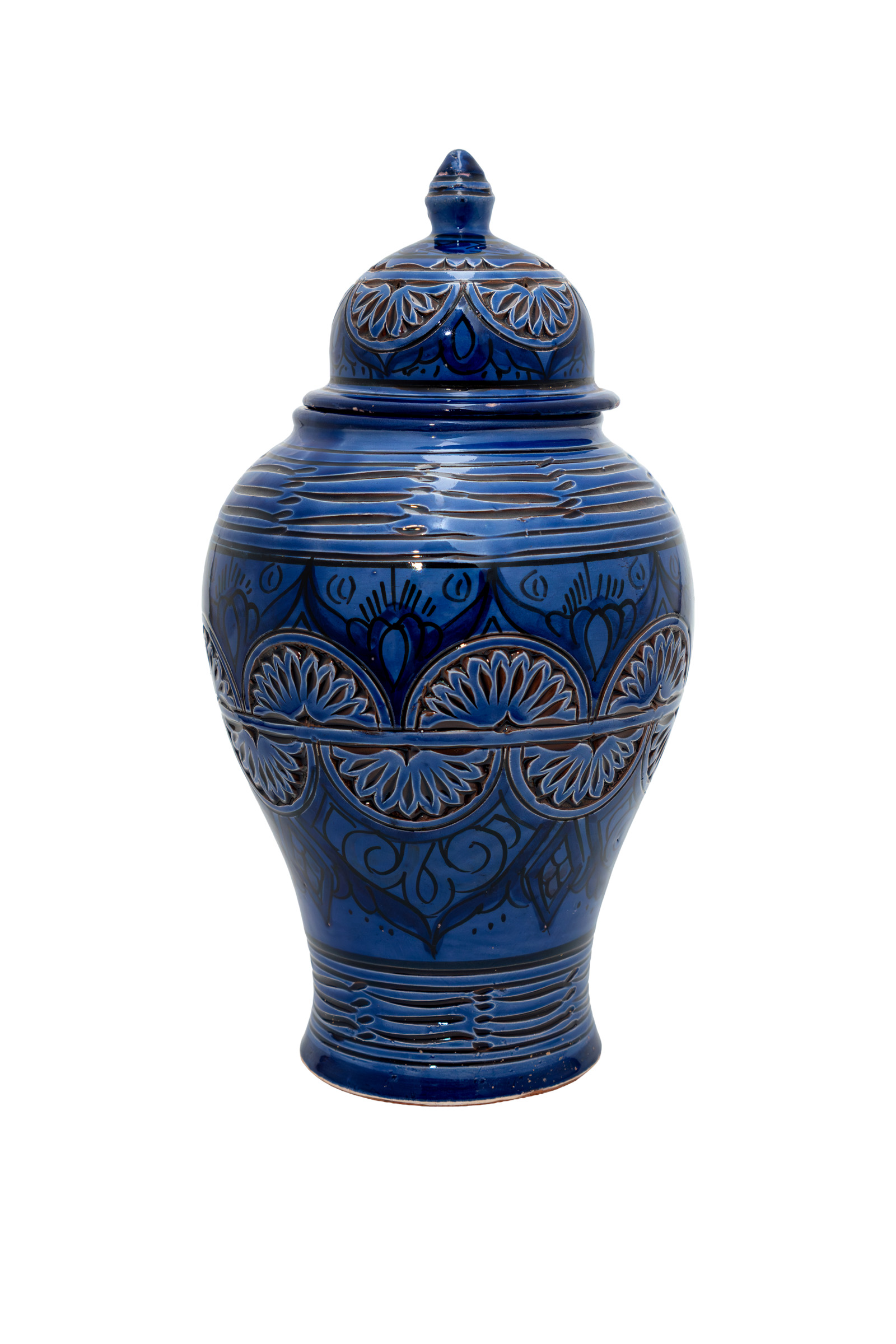 Ceramic vase with lid, 38 cm - Blue.