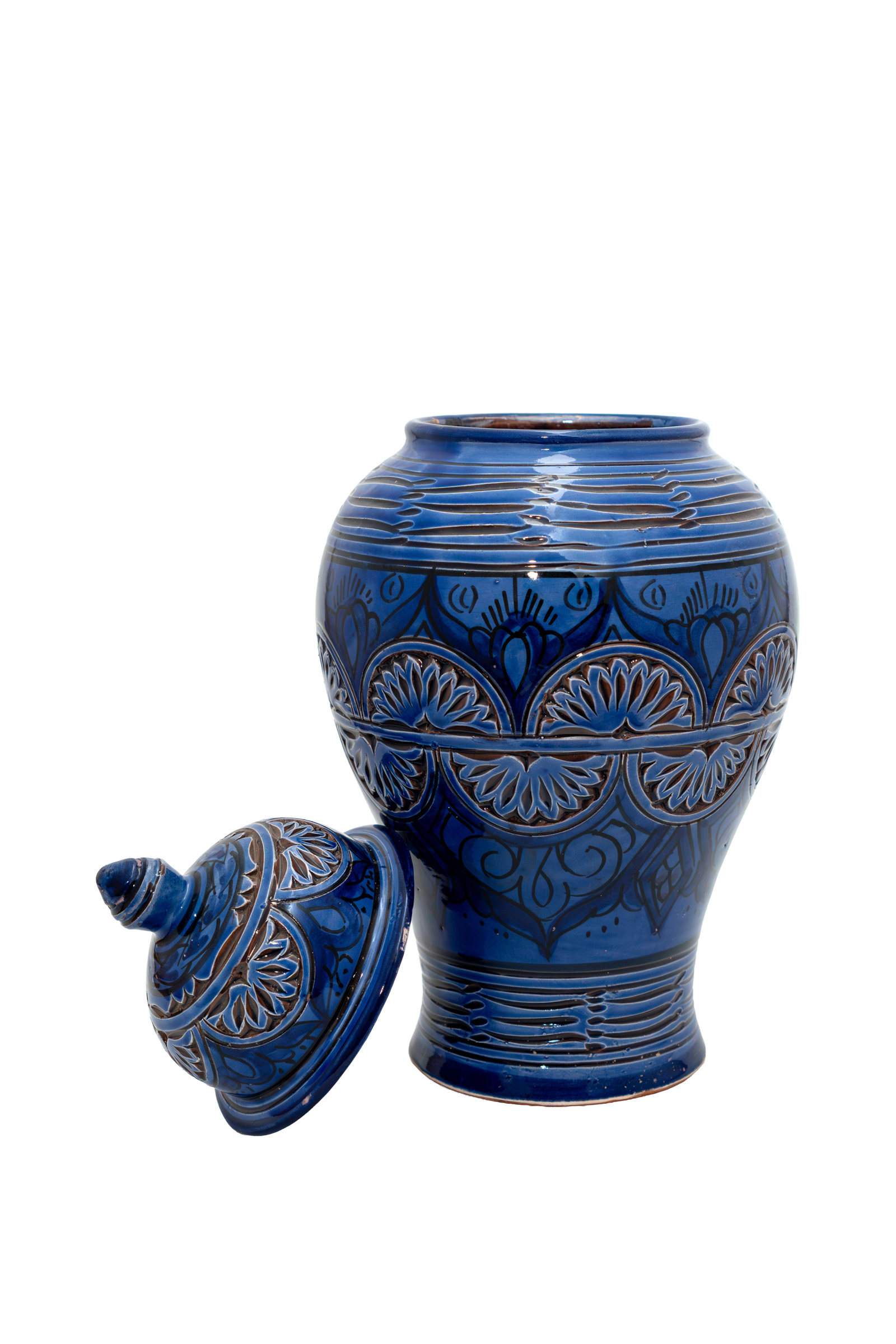 Ceramic vase with lid, 38 cm - Blue.