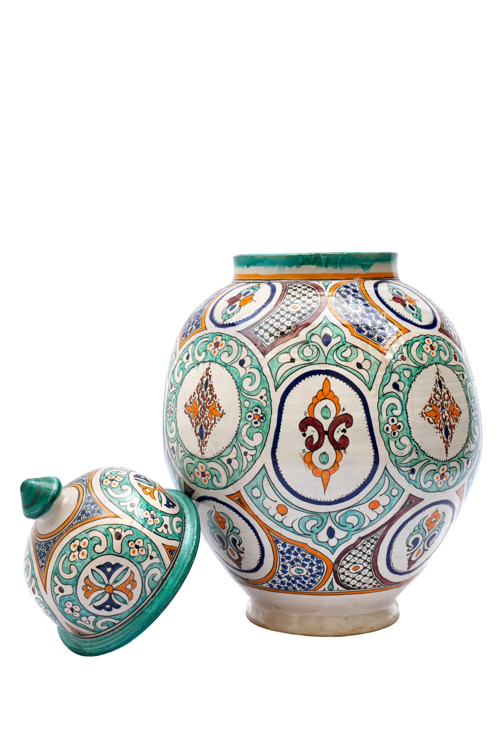 Recipiente Marroquí con tapa en cerámica - 66 Cm.