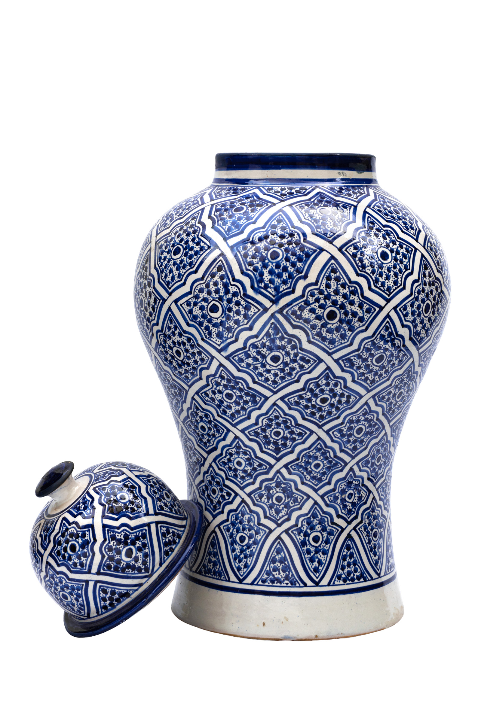 Recipiente Marroquí con tapa en cerámica - 70 Cm.