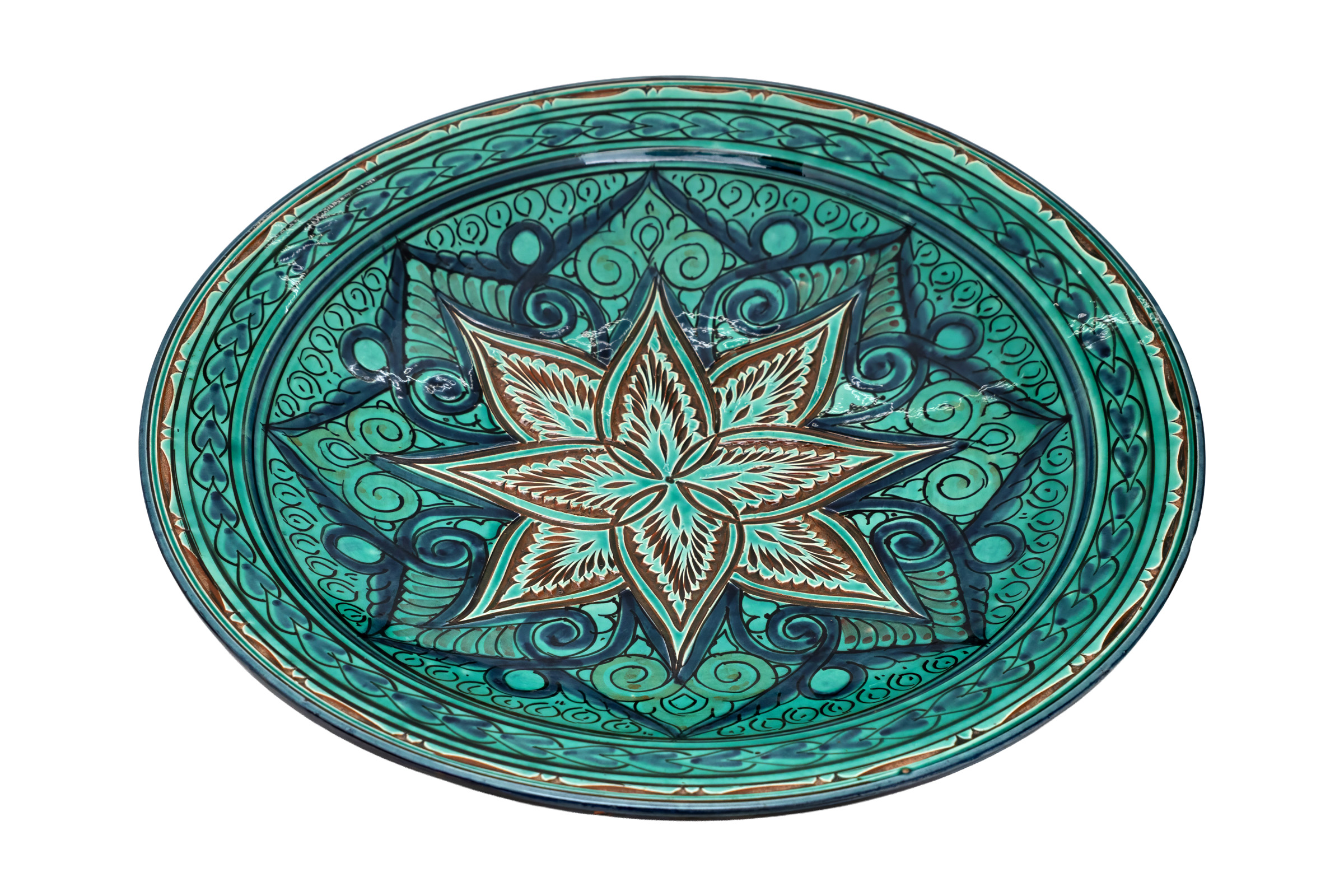 Embossed Moroccan plate, 50 cm - green.
