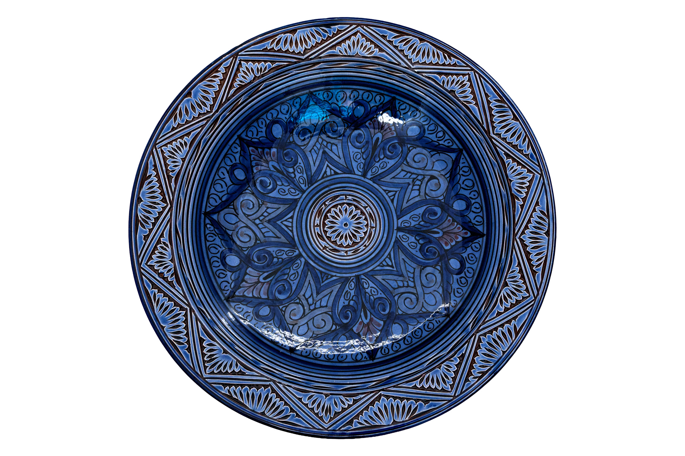 Embossed Moroccan plate, 50 cm - Blue.